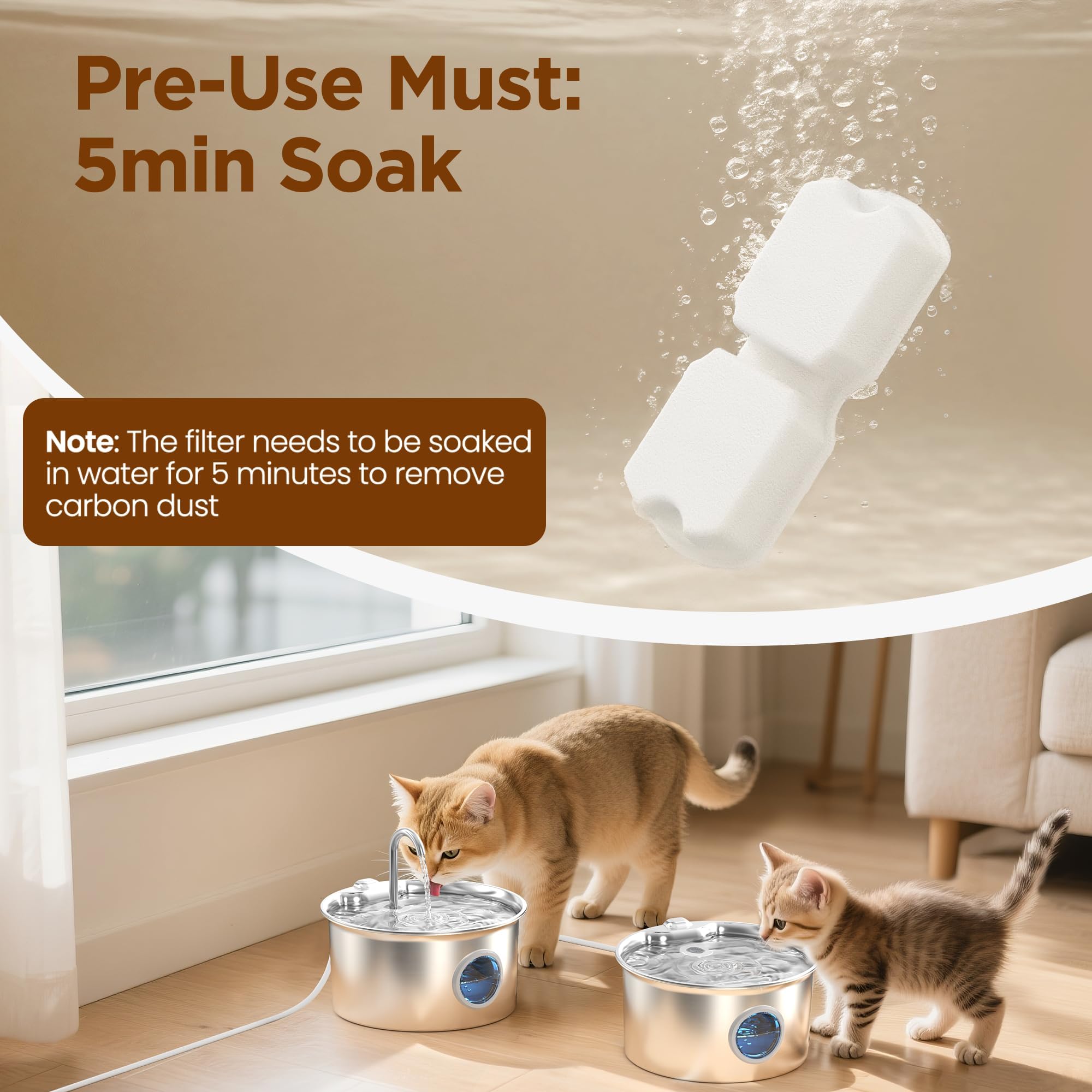 GIOTOHUN Cat Water Fountain Filter: 24 Cat Fountain Filter Replacement - 24 Pet Fountain Filter - 12 Carbon Filters & 12 Foam Filters - Suitable for GIOTOHUN Stainless Steel Cat Fountain S11 - image 3