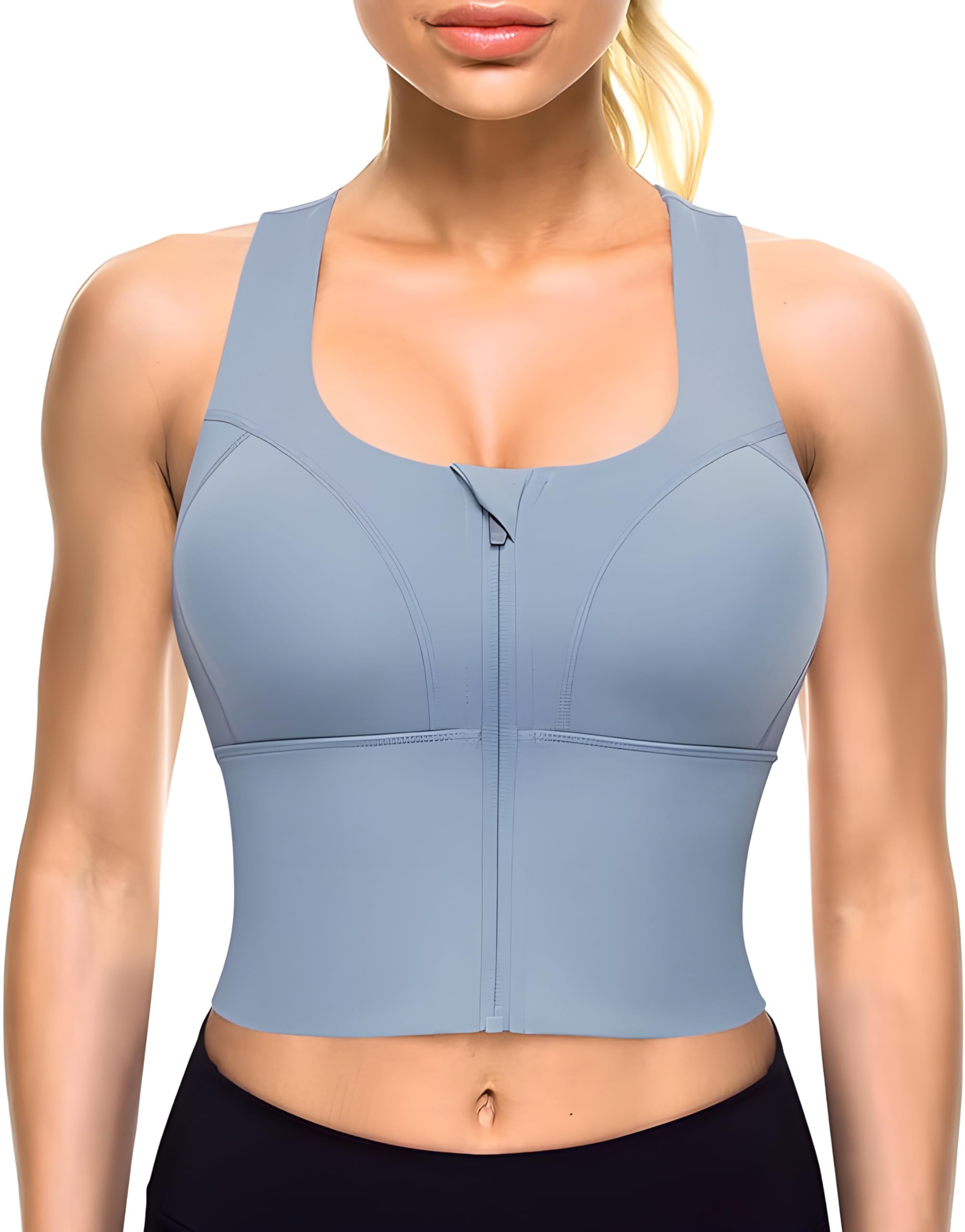 fabluk Women's Medium Impact Front Zip Sports Bra - Longline Fitness Crop Top with Criss-Cross Back, Wire-Free Yoga & Workout Tank, Sizes M-2XL-picture-12