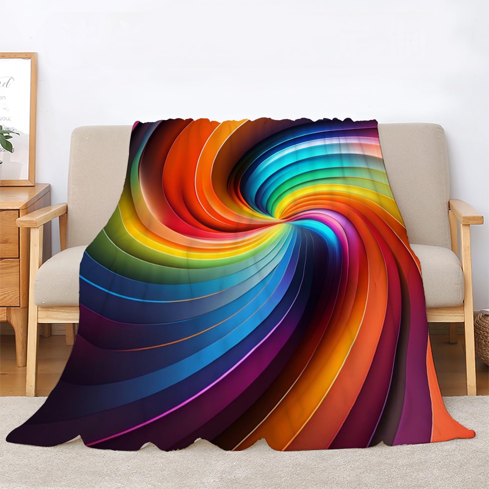 Generisch Puszysty koc do wtulania się w tęczę, 200 x 200 cm, miękki i dwustronny, abstrakcyjny wzór, koc polarowy, idealny koc na sofę i łóżko, AL1307