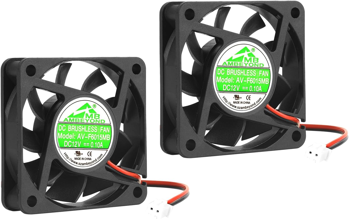 2-Pack 60mm by 60mm by 15mm 6015 12V DC 0.10A Ball Bearing Brushless Cooling Fan 2pin