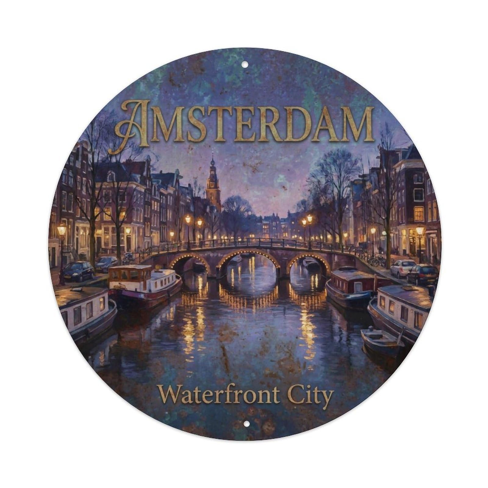 Yrnq 8X8inch Vintage Style Vintage Travel Amsterdam Netherlands Wanderlust Metal Tin Sign