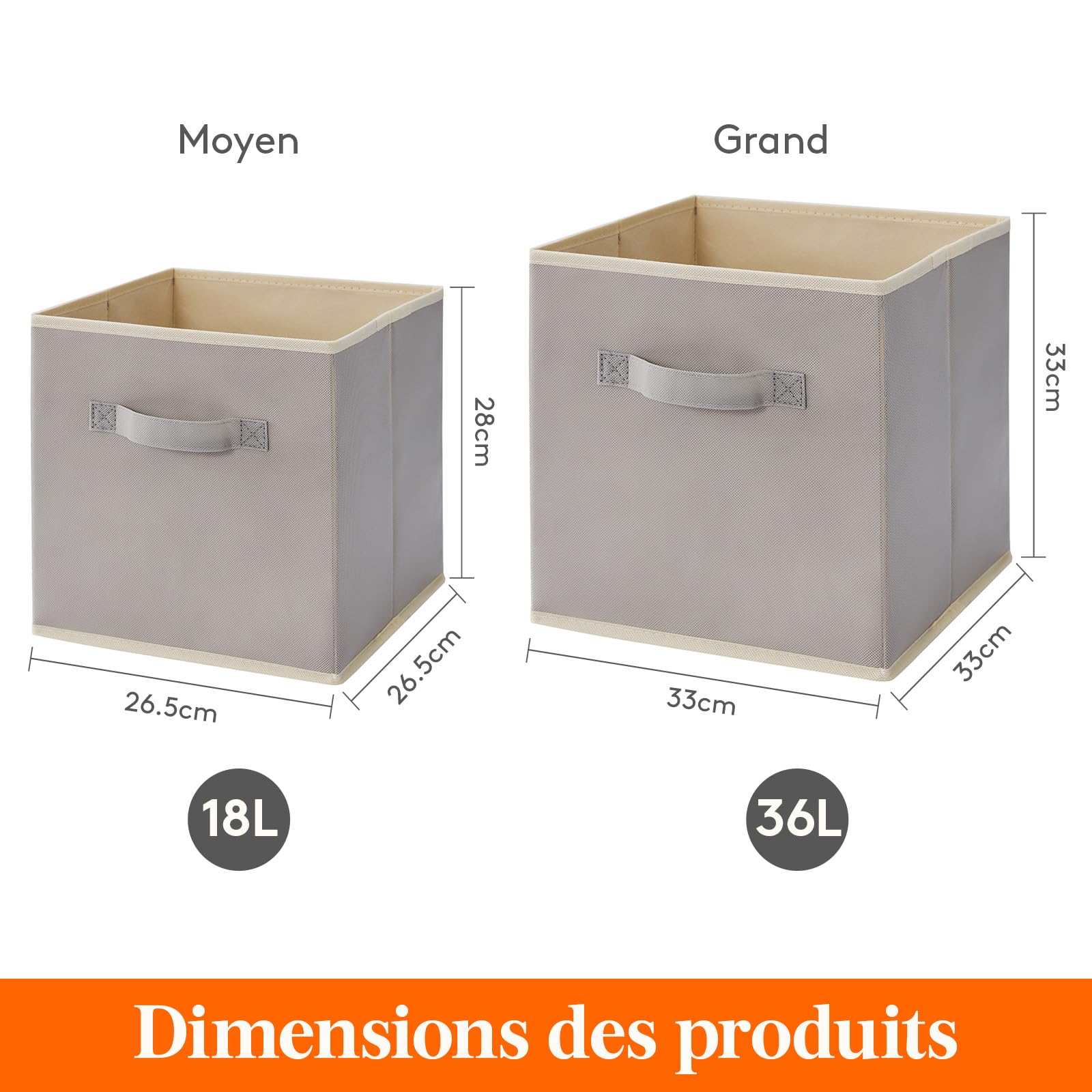 Lifewit Lot de 10 Cubes de Rangement Pliables, Panier en Tissu, Caisse, Boites Rangement avec Poignées, Organisateur pour Vetements, Jouets, 26,5 x 26,5 x 28 cm, 18 L, Gris Clair