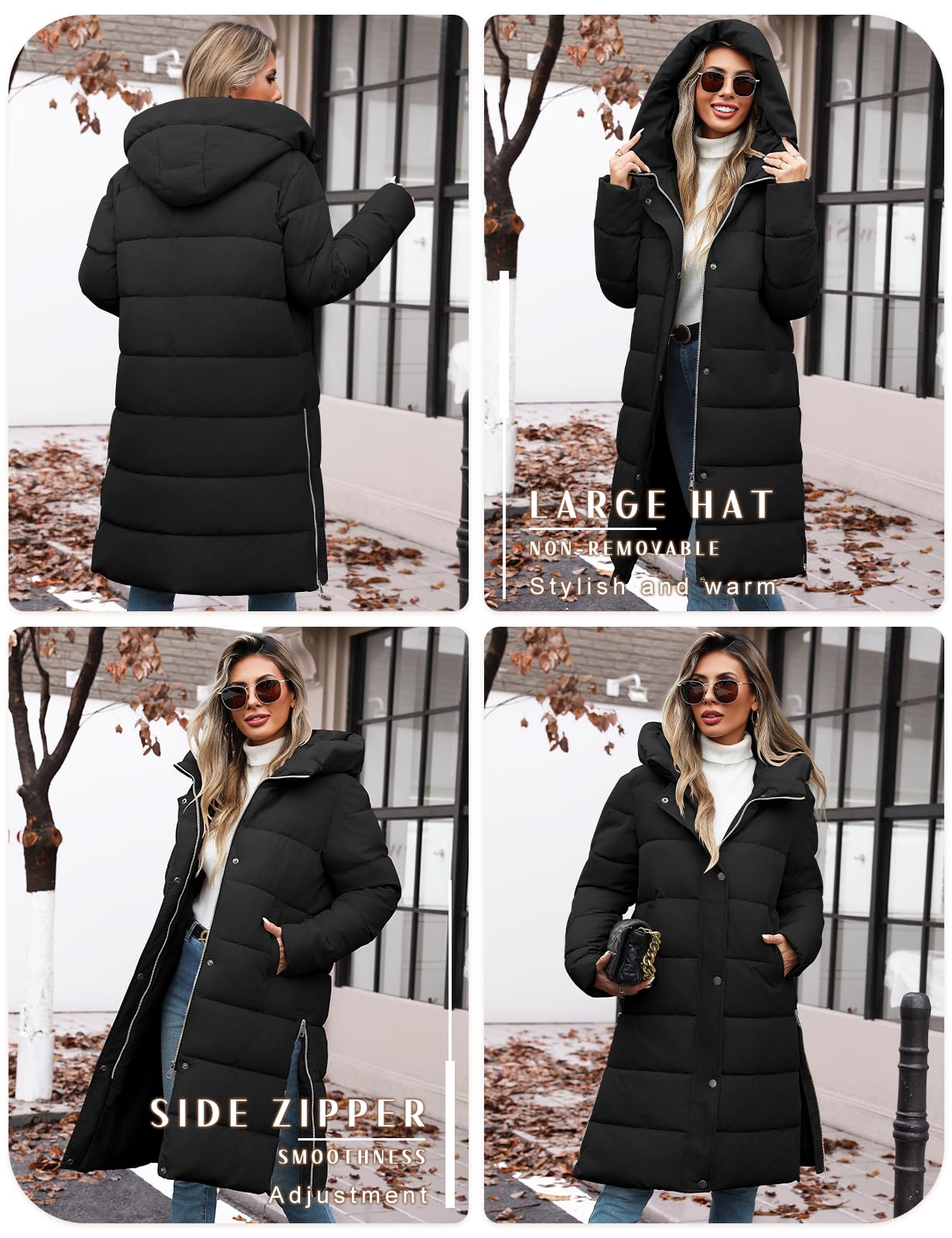 Tuopuda Winterjacke Damen Wintermäntel Lang Winddichter Warm mit Kapuze Stehkragen Jacke Mantel Parka Übergangsjacke Winterparka Steppmantel Herbst Winter Outdoorjacke