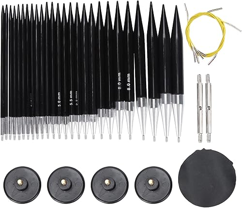 Juego de 26 agujas de tejer intercambiables de metal, agujas de tejer circulares de metal, kit de agujas de coser con alambre circulante para hilo