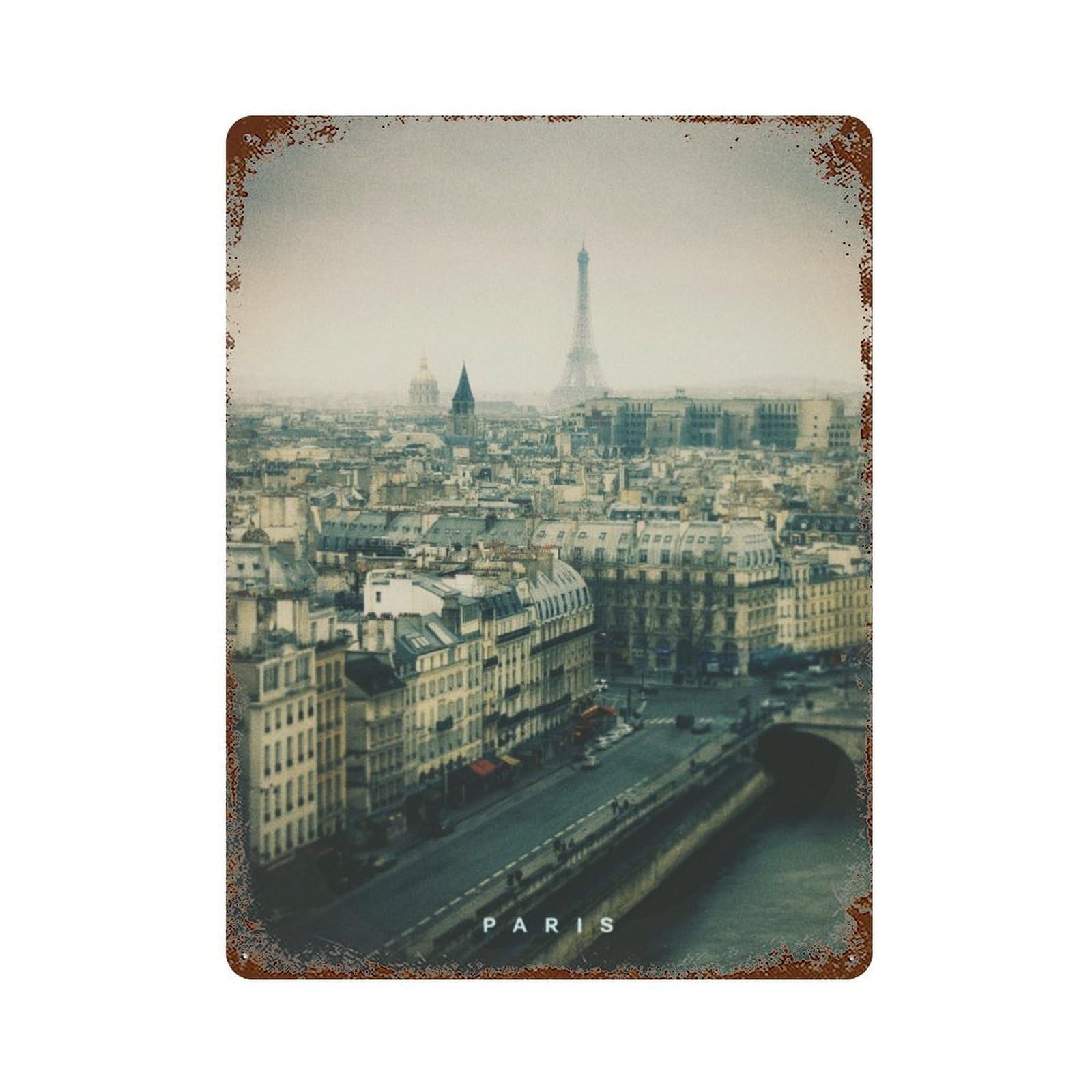 Garage Style Paris Rusty Metal Tin Sign 15.7"x11.8", Farmhouse Wall Decor for Bar And Workshop