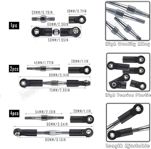 Miniatura 10 de Tensores ajustables para 110 SlashRustlerStampedeBandit VXL 4WD, tensores ajustables Camber Links Toe Link, 7 unidades, rojo