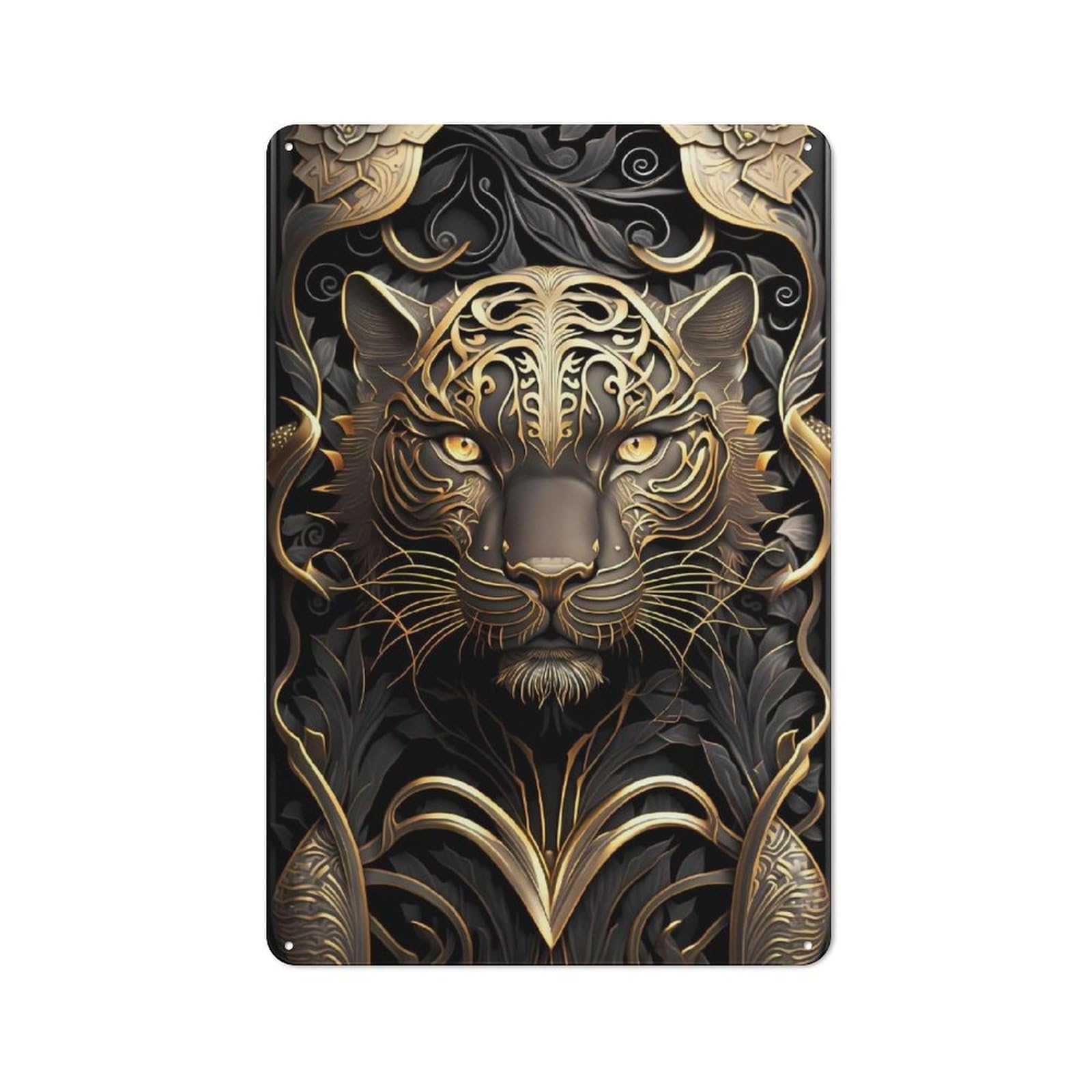 Junmoney Style-4 Mighty Tiger Gold Art Deco Vintage Tin Sign 30X20cm, Vintage Diner Style Decor For Kitchen, Cafe, Pantry Or Dining Room