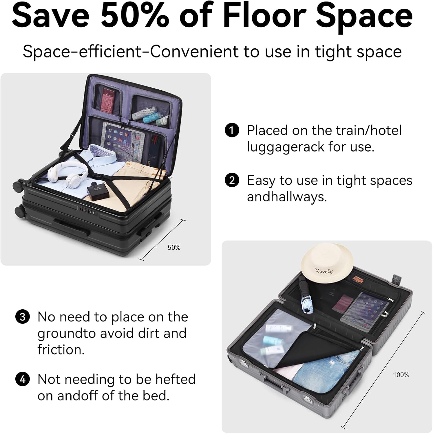 ROAMING 20 Inch Carry On Luggage Hard Shell Suitcases with Wheels Cup Holder Tsa Approved Luggage Suitcase Travel Luggage for Women Men Rolling Luggage Bags for Business Trip Weekender-Black - Image 2