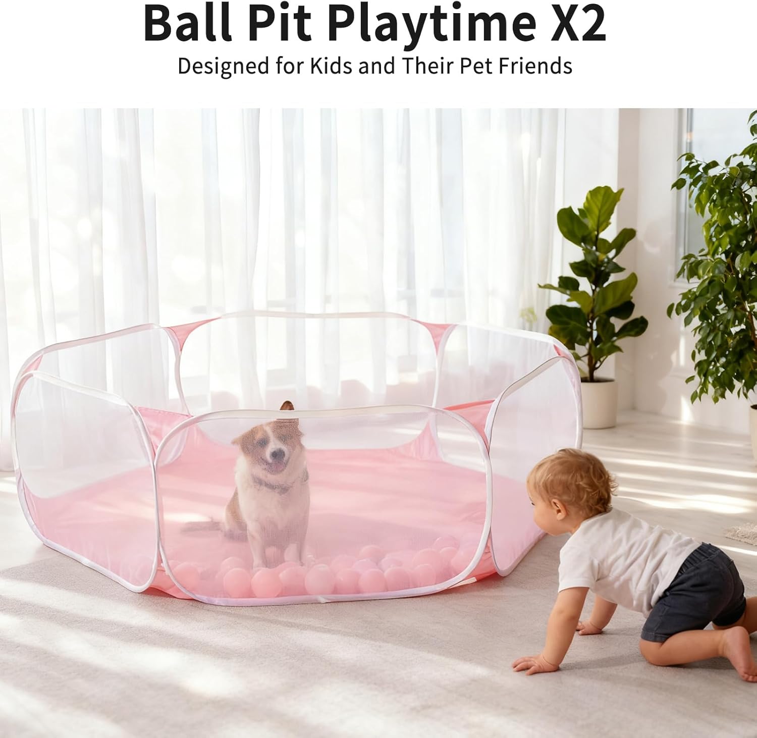 Kids Ball Pit Large Pop Up Children Ball Play Tent for Toddlers Girls Boys for Indoor Outdoor Baby Playpen with Carry Tote, Balls Not Included (Pink)…