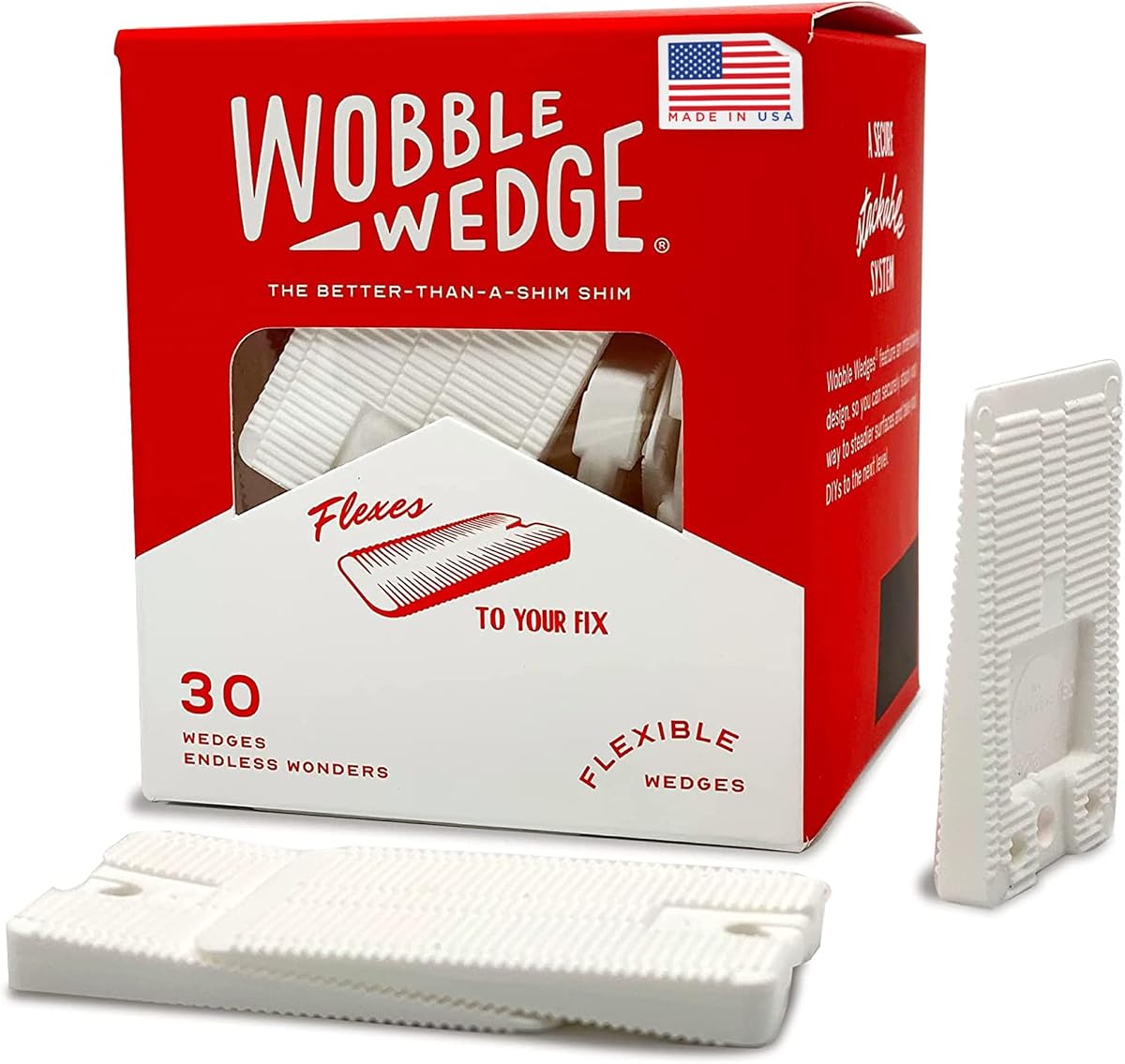 Cuñas de plástico flexibles Wobble Wedge, cuñas niveladoras, blanco, paquete de 30 | Cuñas flexibles con diseño entrelazado antideslizante duradero; Fácil de cortar, recortar y dar forma, nivelación multiusos limpia; Hecho en EE.UU.
