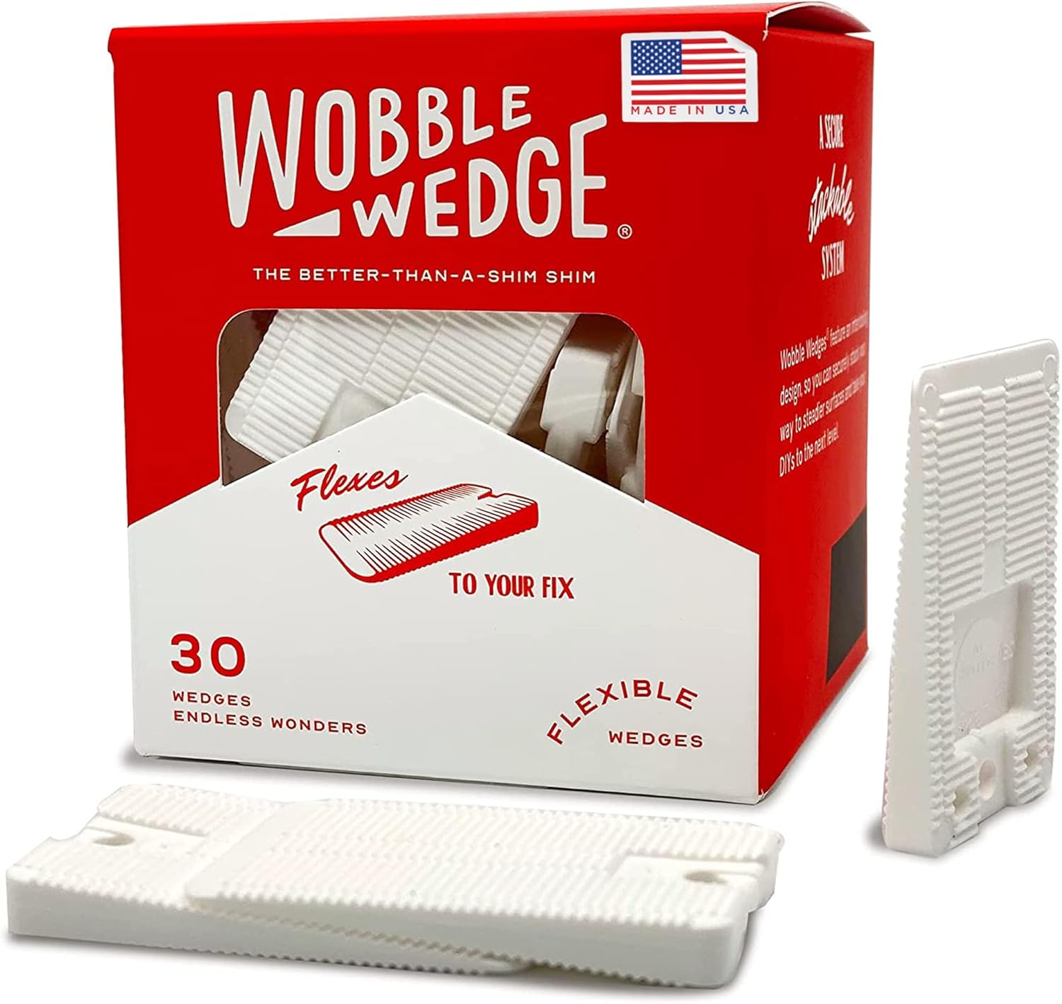 Wobble Wedge Original Flexible Plastic Shims - Multi-Purpose Levelers for Furniture, Tables, Toilets, Appliances | 30 Pack Made in USA