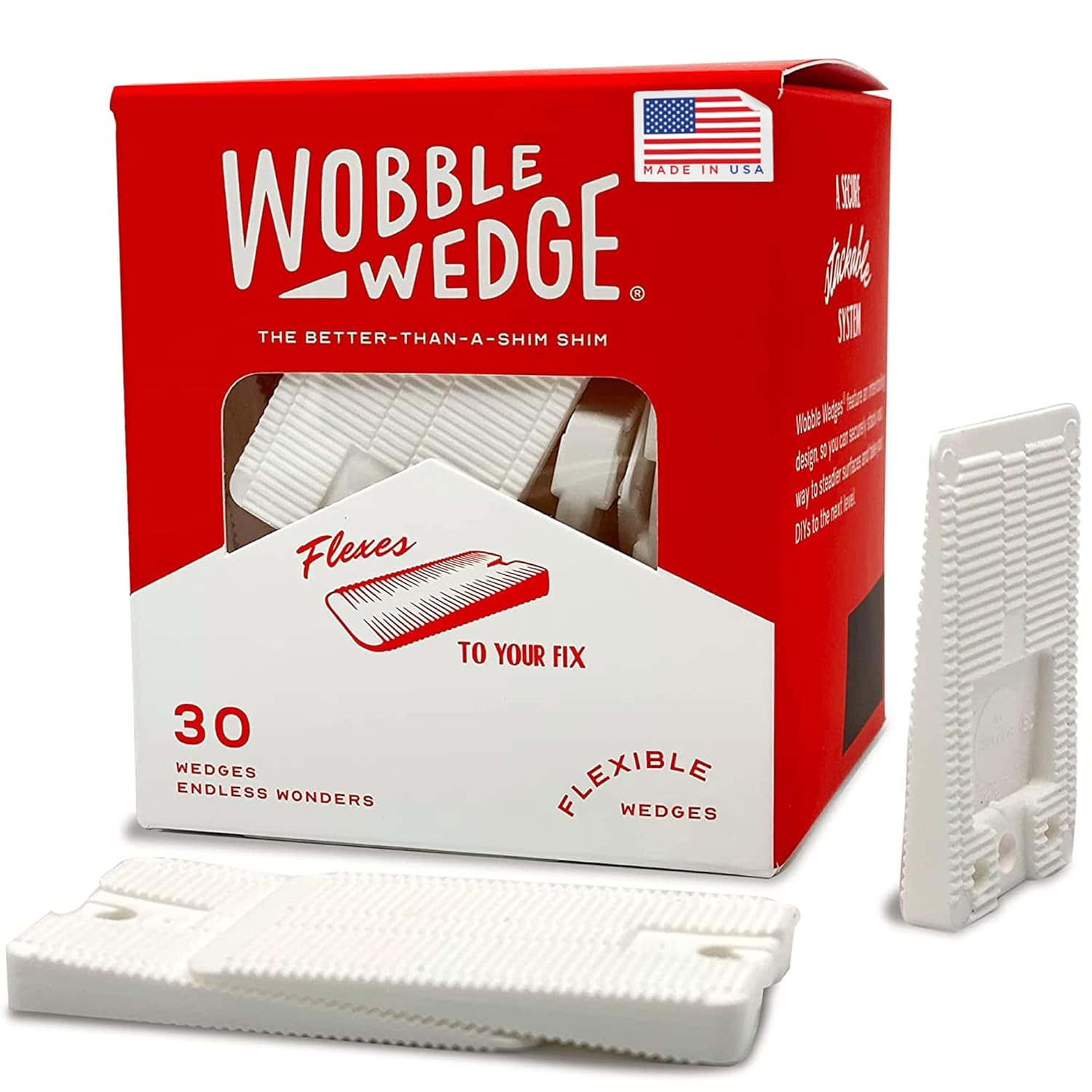 The Original Wobble Wedges Flexible Plastic Shims, 30 Pack MADE IN