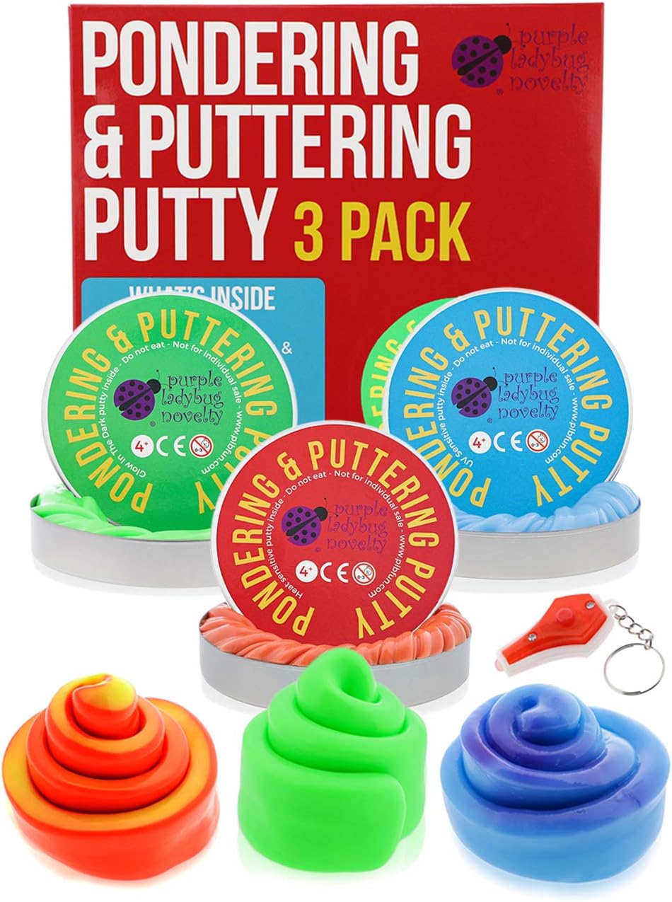 Purple Ladybug 3 Slime Putty Stress Relief Toys for Kids Crazy Value Pack - 1.7 oz x 3 Sensory Fidget Putty: 1 Color Changing, 1 Glow in The Dark, & 1 UV Sensitive - Amazing Play Therapy Sensory Toys