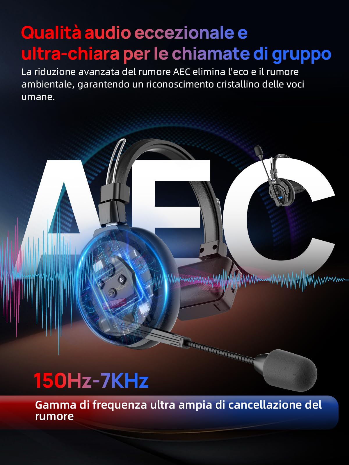 SYNCO Xtalk Cuffie Wireless Full Duplex X2 2.4G Sistema Cuffie Interfoniche Cancellazione del Rumore 2 Cuffia