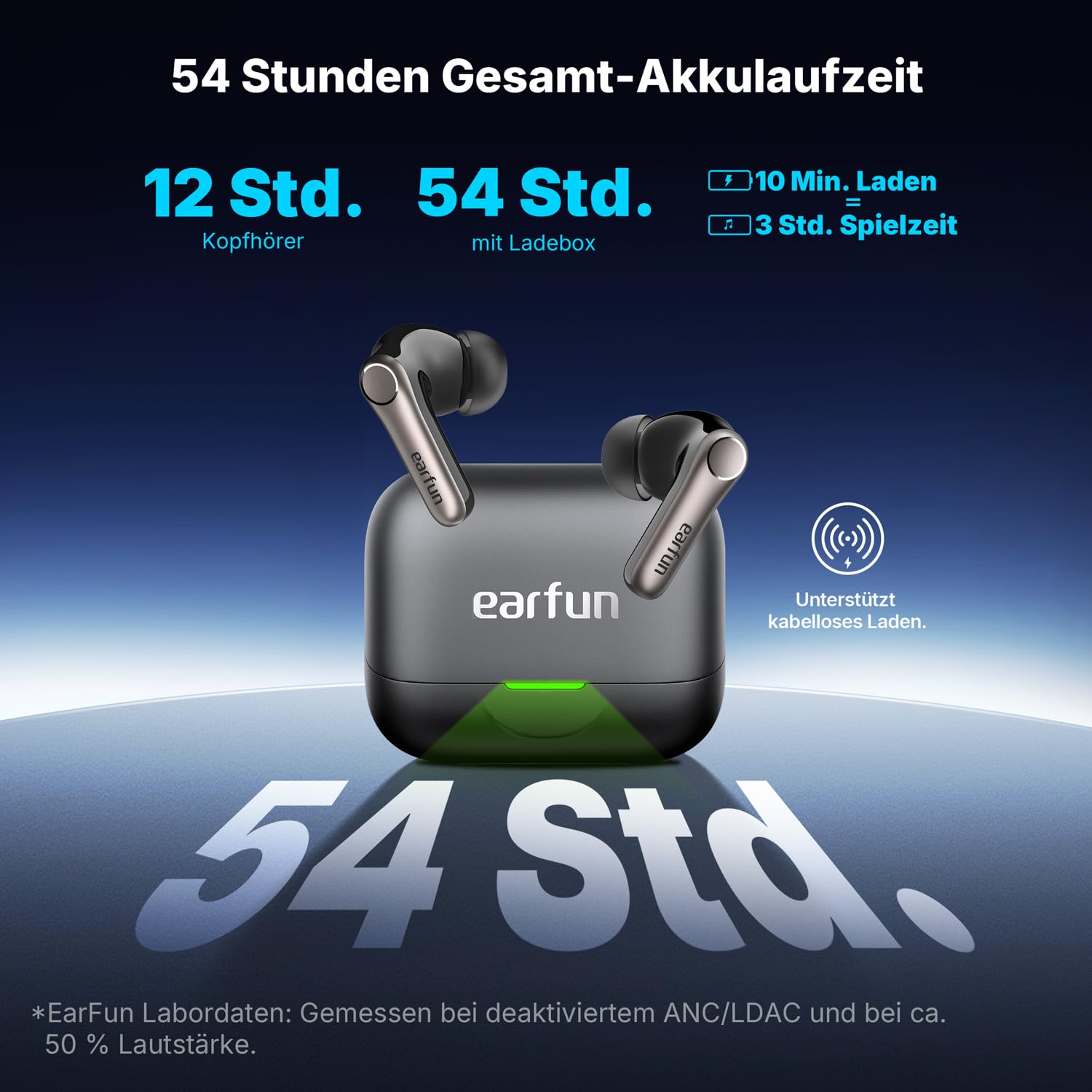 EarFun Air Pro 4+ Bluetooth Kopfhörer mit Noise Cancelling, Hybrid-Treibersystem, Hi-Res Audio, aptX Lossless, LDAC, 6 Mik. KI Anrufe, 54 Std. Akku, Multipoint, Trageerkennung, IP55, Bluetooth 6.0