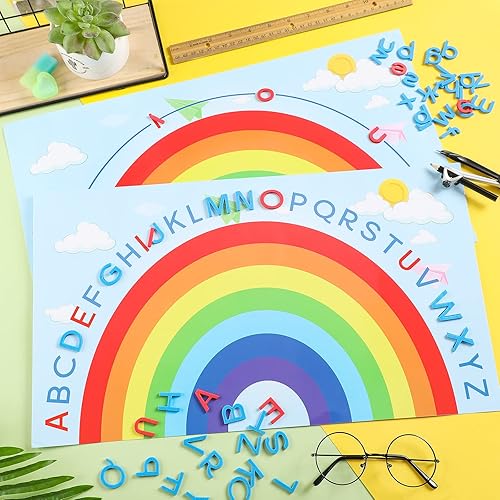 Miniatura 10 de Alfombrillas de arco iris de doble cara con letras de espuma coloridas, alfabeto educativo ABC para actividades de reconocimiento del alfabeto, para