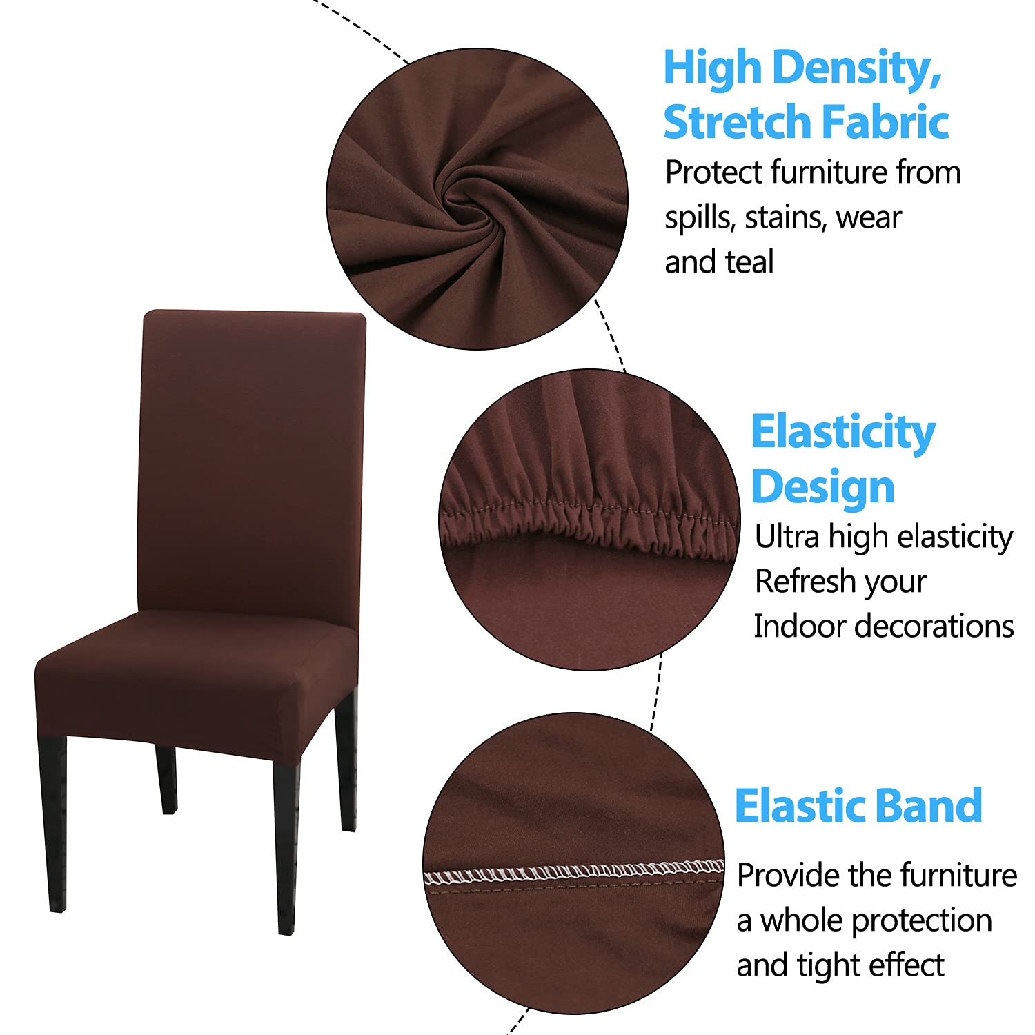 PETCUTE Housse de Chaise 6 Pièces, Universel Housse de Chaise Salle À Manger Extensible,Amovible Lavable Protection Chair Cover Epaisse pour Hotel, Restaurant, Banquet,Cuisine