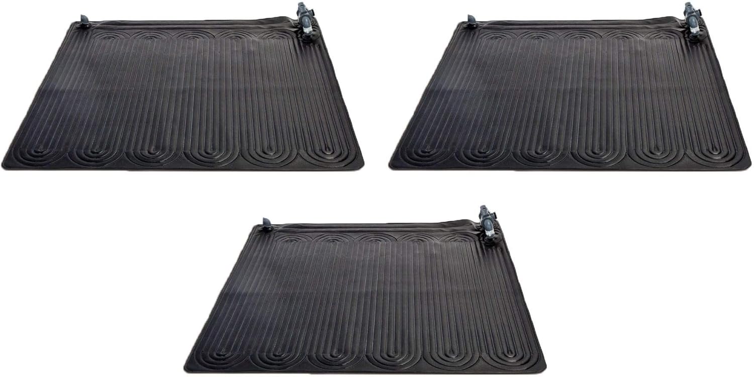 Intex 47’x47′ Photo voltaic Pool Water Heater Mat for 8,000 Gallon Above Floor Swimming Pool with Hose Attachment 2 Adaptors and Bypass Valve, Black (3-Pack)