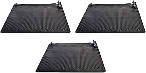 INTEX 47'x47' Solar Pool Water Heater Mat for 8,000 Gallon Above Ground Swimming Pool with Hose Attachment 2 Adaptors and Bypass Valve, Black (3-Pack)