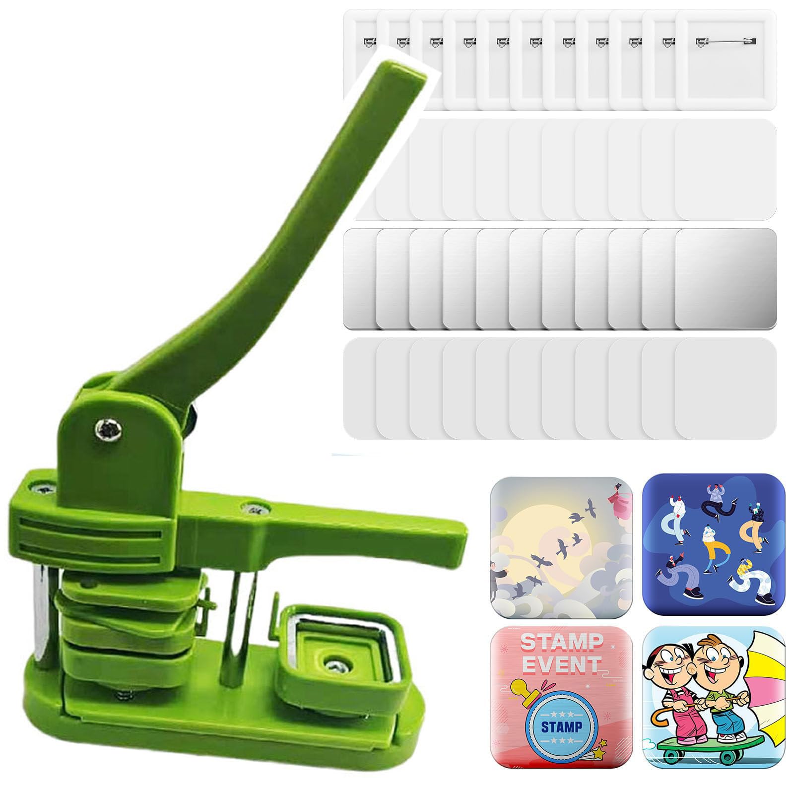 ZXGRfdefa Badge maker, 50mm/2 inch DIY Pin Badge Button Press Machine with 100pcs Supplies(Green)