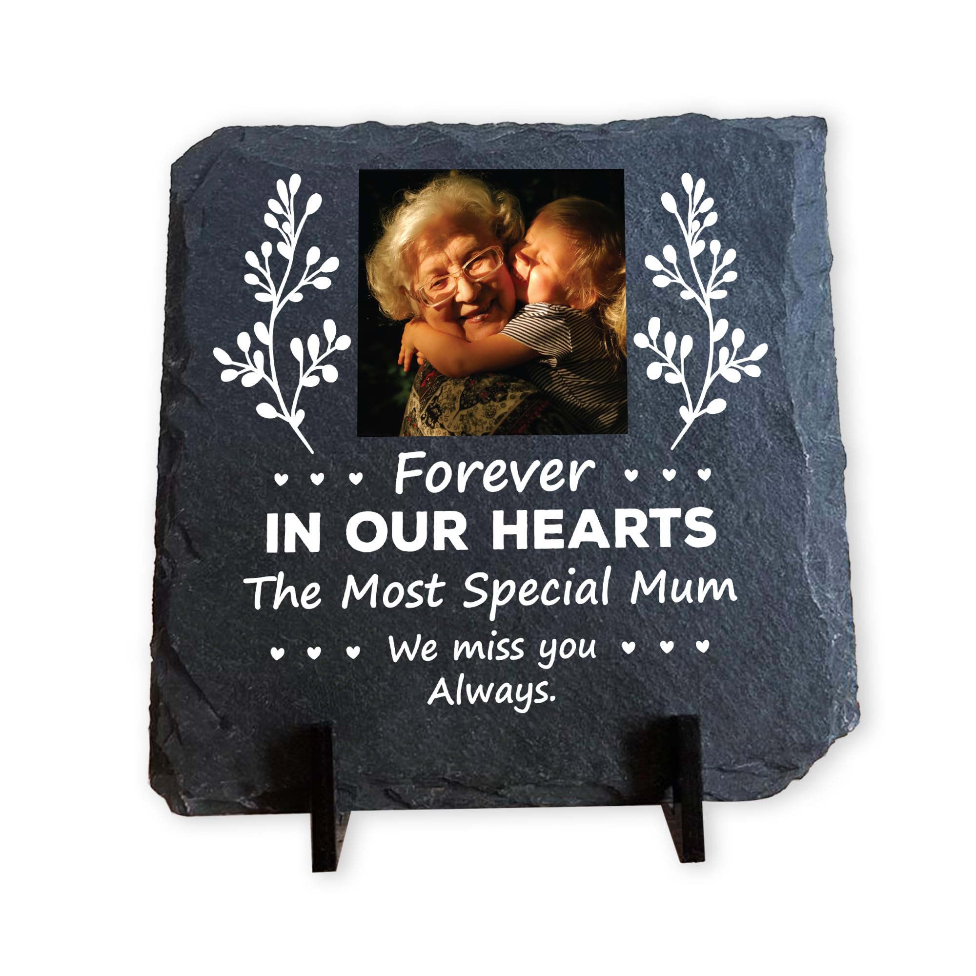 Red Ocean Personalised Mum Memorial Plaque with Photo - Forever in Our Hearts - Custom Slate Remembrance Gift for Loss of Mum - Sympathy Keepsake Ornament (Miss You Always)