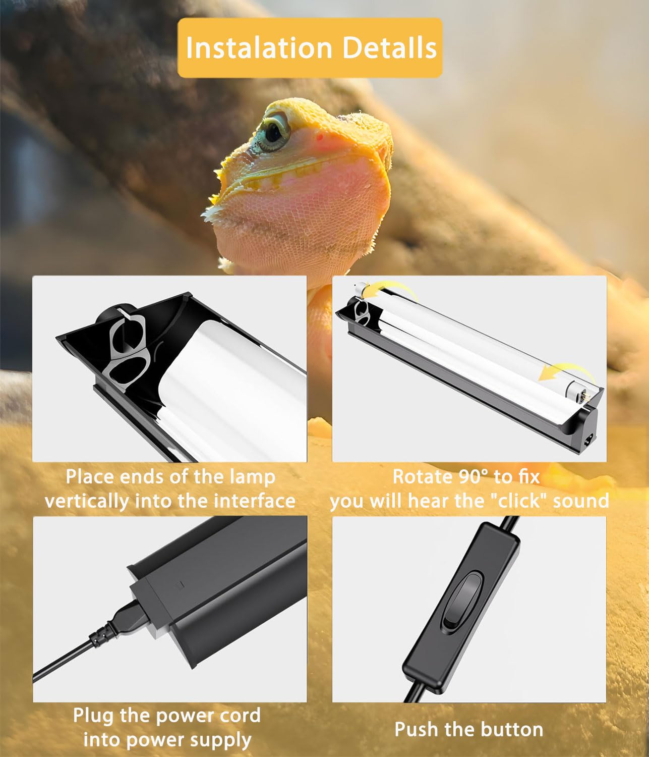 Kit combinado de lámparas T5 UVB para reptiles – 12 pulgadas 8 W, campana de terrario 10.0 UVA UVB foco con reflector de alta eficiencia para reptiles y anfibios del desierto (dragones
