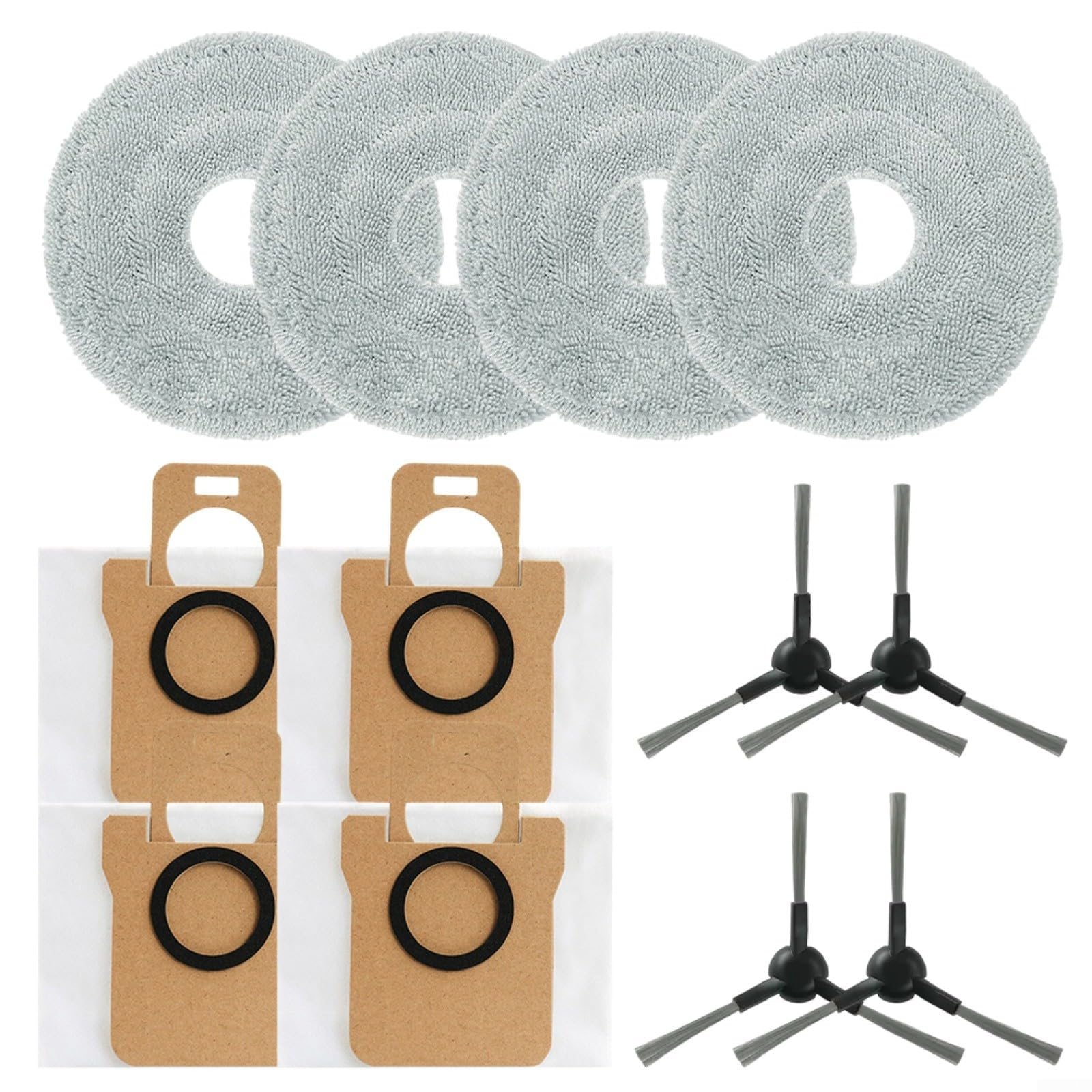 Replacement Parts Accessories for JONR For P20 PRO Robtic Vacuum Cleaner, 4/8* Mop Cloths + 4/8* Dust Bags + 4/6* Side Brushes Vacuum Cleaner Replacement Accessories Kits(A)