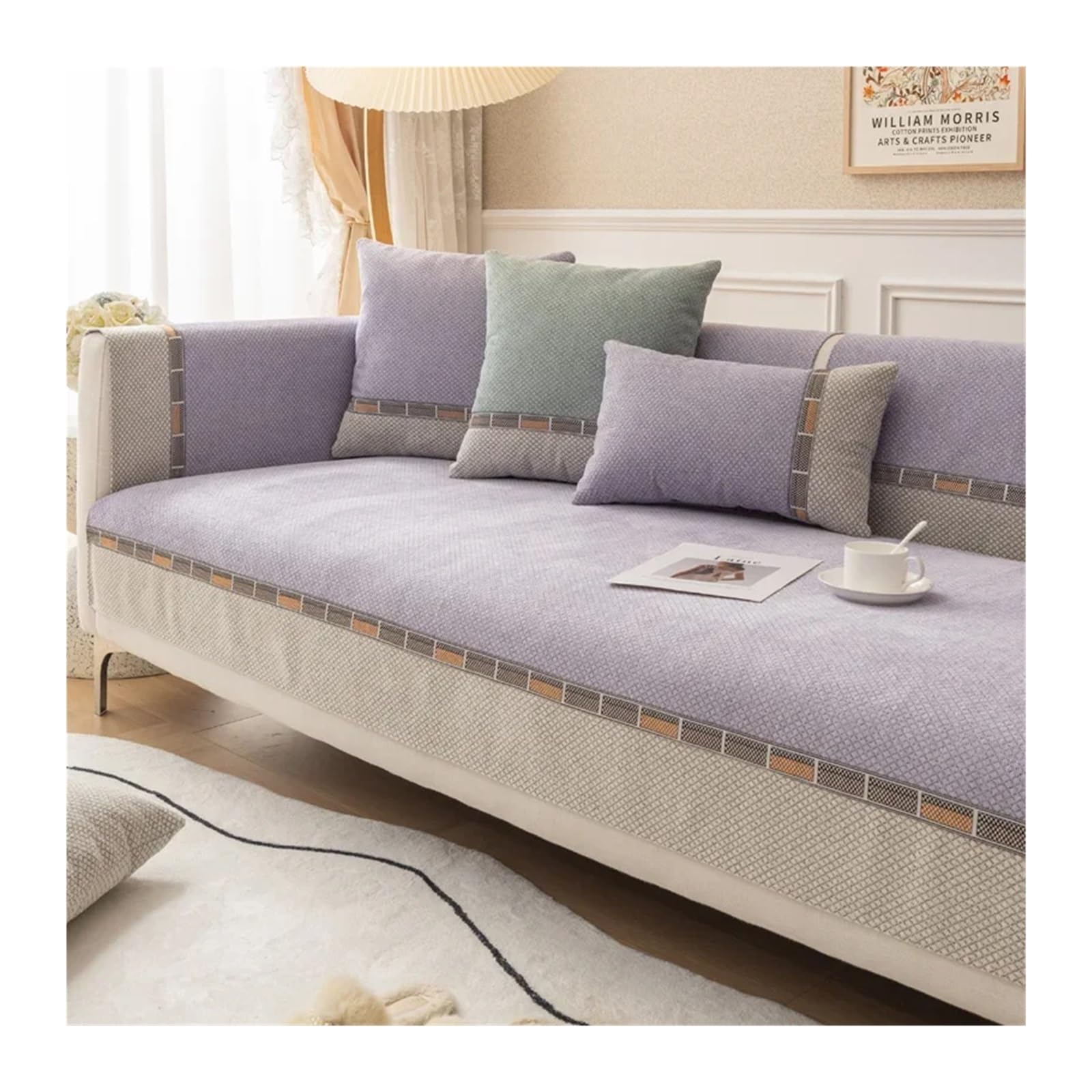 WNBFTTK Funda Sofa Funda de sofá celosía Chenilla for Sala Estar, Fundas Antideslizantes, Toalla, Alfombrilla Esquina en Forma L, cojín Asiento Moderno for el hogar
