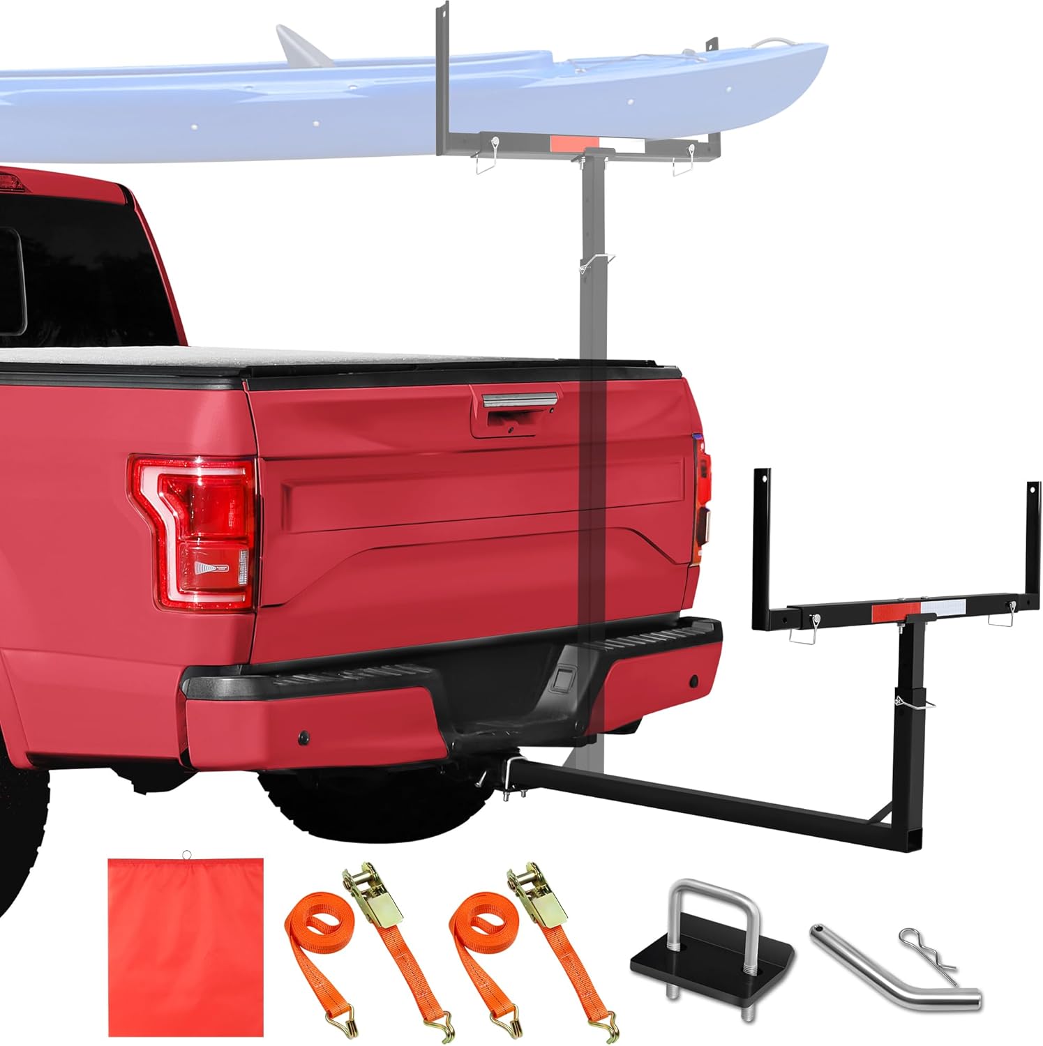 jy performance truck bed extender, pickup truck bed extender hitch mount, 2 in 1 design foldable 500lbs capacity truck bed extension for kayak canoe ladder lumber