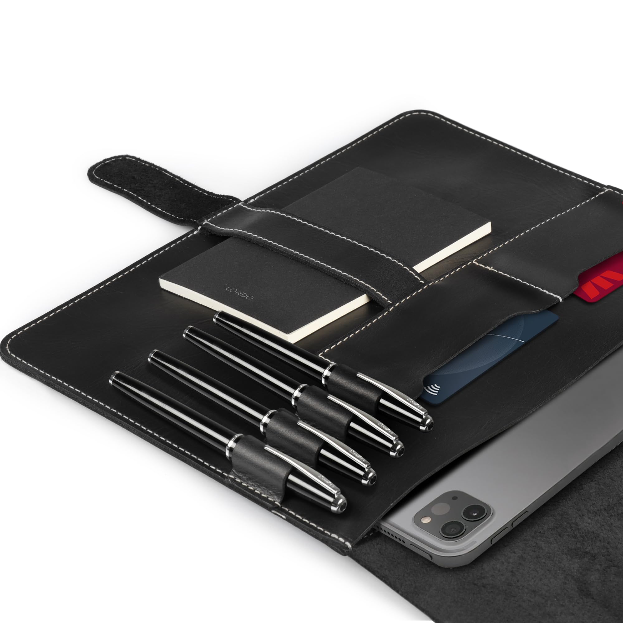 Londo Echtleder Tablet Hülle – iPad Pro 12.9 Case mit Zwei Kartenfächern & Leder Stift-/Apple Pencil Halter 12.9 Zoll – Bild 3