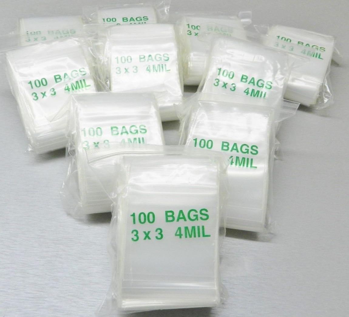 1000 ZIPLOCK BAGS 4 MIL 3x3 CLEAR POLY RECLOSABLE 3x3 THICK SQUARE BAG 4mil (LZ 3.10 FRE) NOVELTOOLS