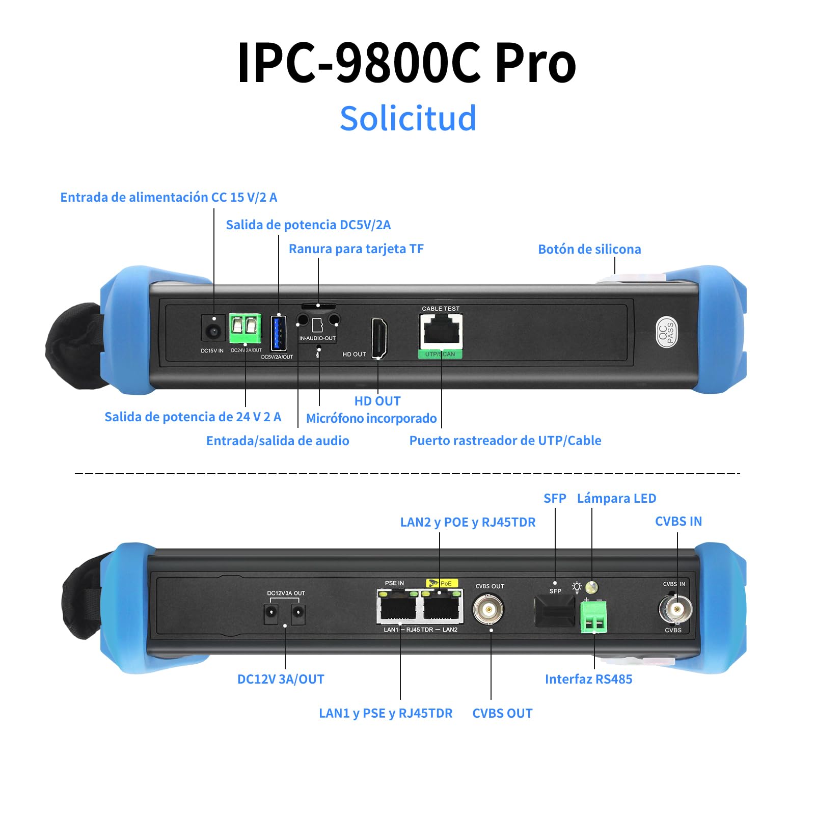 Henkion Probador de Cámara CCTV Monitor, Tester IP 8K 32MP 4K 12MP con PoE++ 90W, Pantalla Táctil IPS 7" Probador de Cables Herramientas de Red con Interfaz SFP IPC-9800CPro y Rastreador de Cables