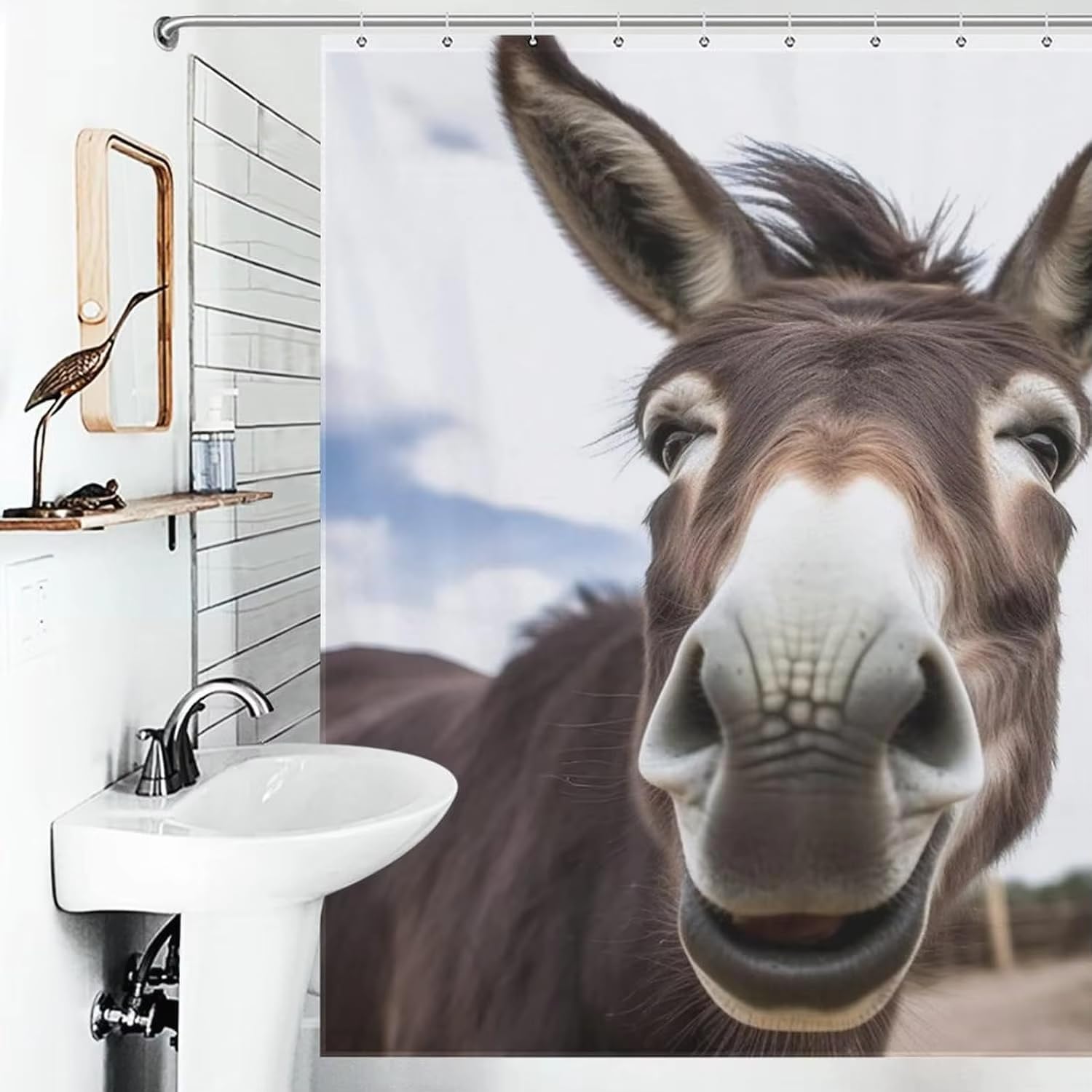 Rideau de douche âne mignon 260x200 cm imperméable moderne pour baignoire