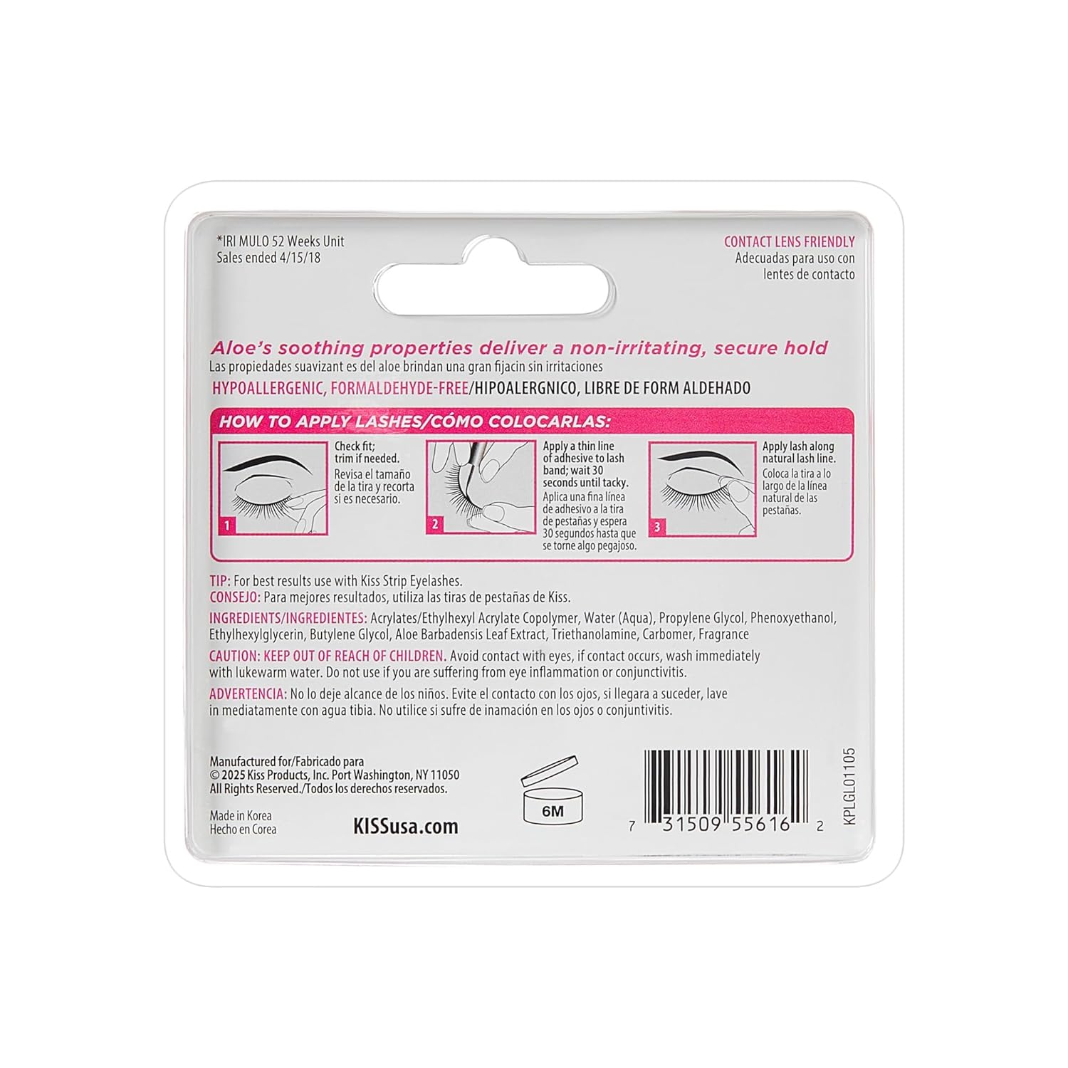 KISS Lash Adhesive, Lash Glue, 24hr Strip Eyelash Adhesive, Clear, Includes Lash Adhesive, Long Lasting Wear, Can Be Used with Strip Lashes and Lash Clusters