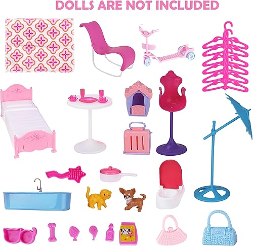 Miniatura 4 de Casa de muñecas plegable para muñecas de 12 pulgadas, casa de muñecas de 2 pisos con loft, habitaciones de mascotas, más de 40 piezas de muebles y