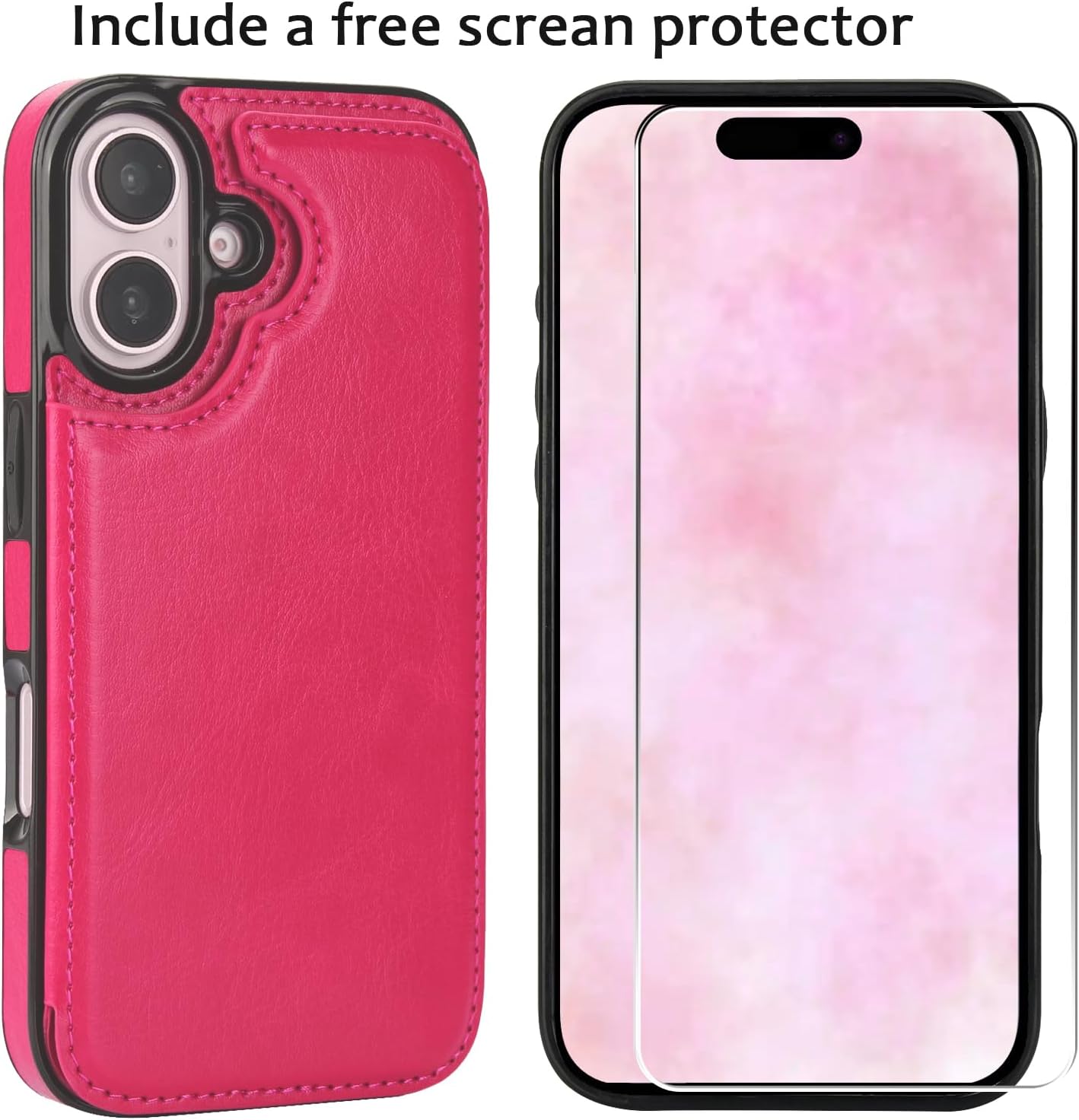 Wallet Case Compatible with iPhone 16 6.1", Slim Protective Case with Card Holder,Premium PU Leather Kickstand Card Slots Case with Double Magnetic Clasp-Rosered - Image 4