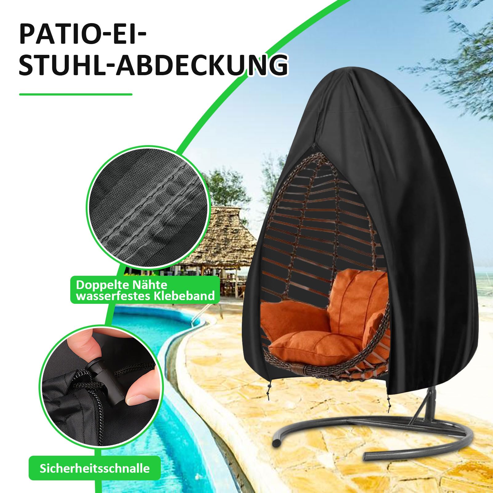 Hängesessel Abdeckung, Hängesessel mit Gestell Schutzhülle Outdoor, 600D Oxford Abdeckplane Wasserdicht, Anti-UV, Reißfestes für Hängekorb, Hängestuhl, Hanging Chair (115x190cm)
