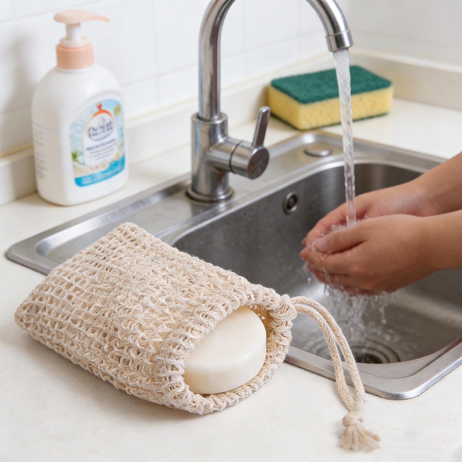 Lot de 12 sacs à savon bio pour la douche, en sisal naturel, sûr et durable, pour savon solide