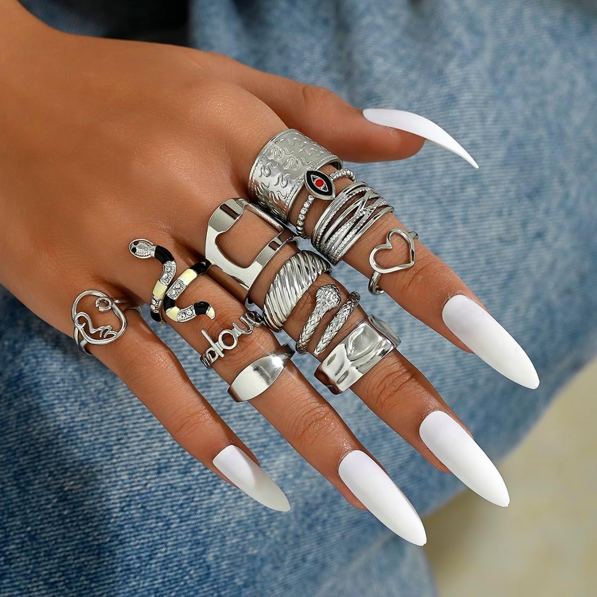 12/24 Pcs Knuckle Stainless Steel Silver Rings Set - Stackable Rings for Women - Image 5