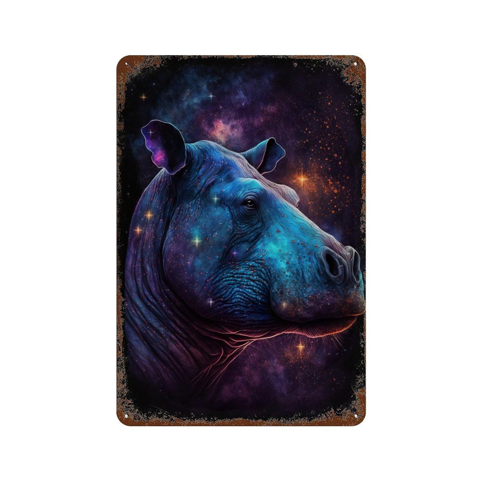 Galactic Hippo Portrait-1 11.8"x7.9" Aged Metal Wall Plaque, Classic Wall Plaque for Basement, Hobby Room And Garage Decor