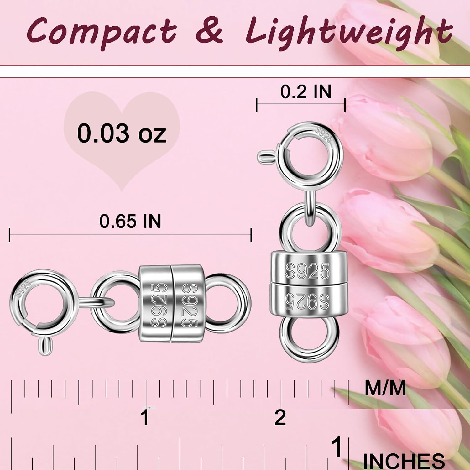 Serundo Auto 925 Sterling Silver Magnetic Necklace Clasps and Closures Min Magnetic Clasps for Necklaces Bracelets Chain Extender Connector for Jewelry Making Necklace 2Pack