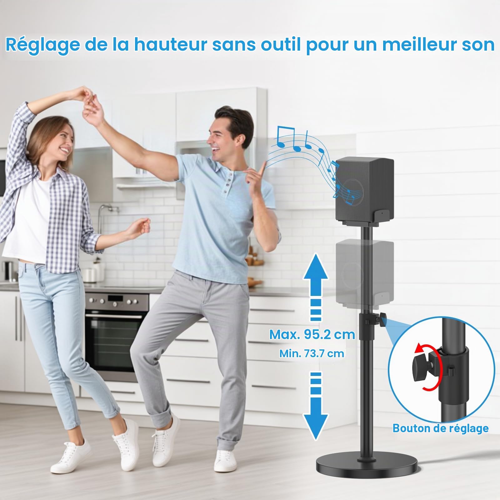 Paire de supports de haut-parleurs pour Samsung HW Rear Speaker, pour Q995H/Q995GD/Q995GF/Q930F/Q990D/Q990F, hauteur réglable de 29 à 37,5 pouces, double côté pour haut-parleurs arrière Samsung de 5 à