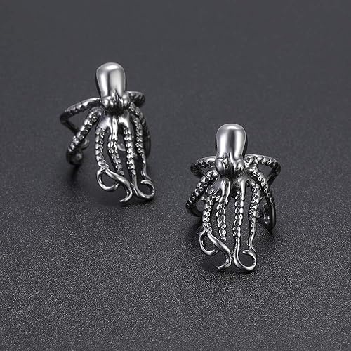 Miniatura 7 de Aretes de oreja de pulpo para orejas no perforadas, aretes de acero quirúrgico para mujer, aretes falsos para hombre, Metal