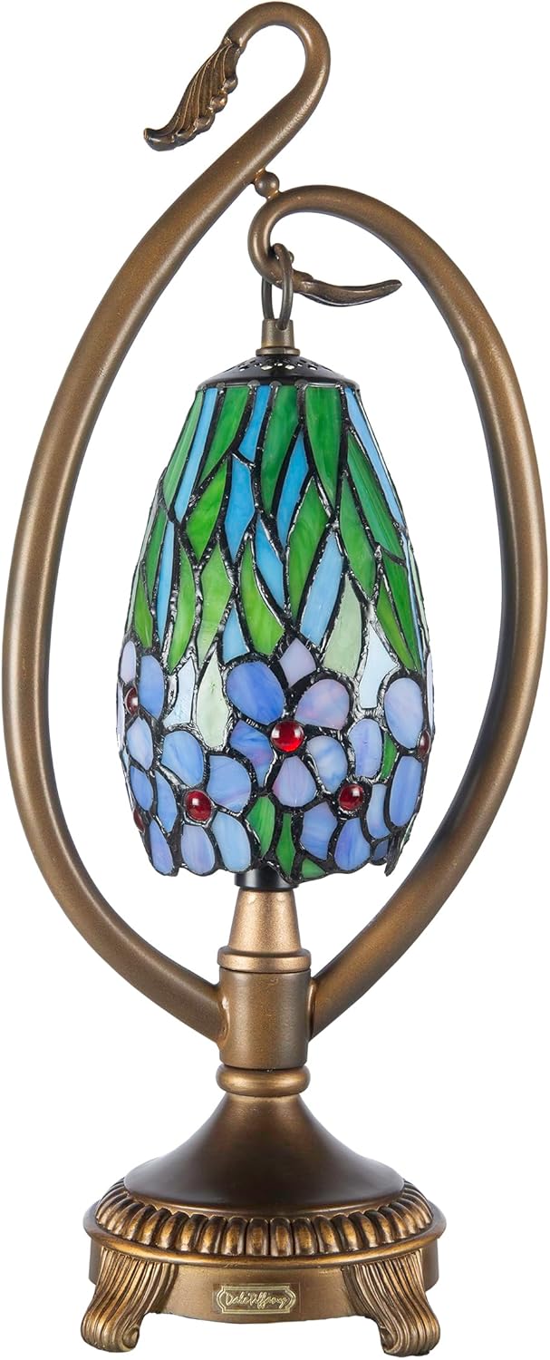 Dale Tiffany Traditional Tiffany Style Accent Lamp 20" Tall Grove Floral Antique Bronze Finish Handcrafted Genuine Art Glass Shade for Home Décor, Living Room, Bed Room and Home Office