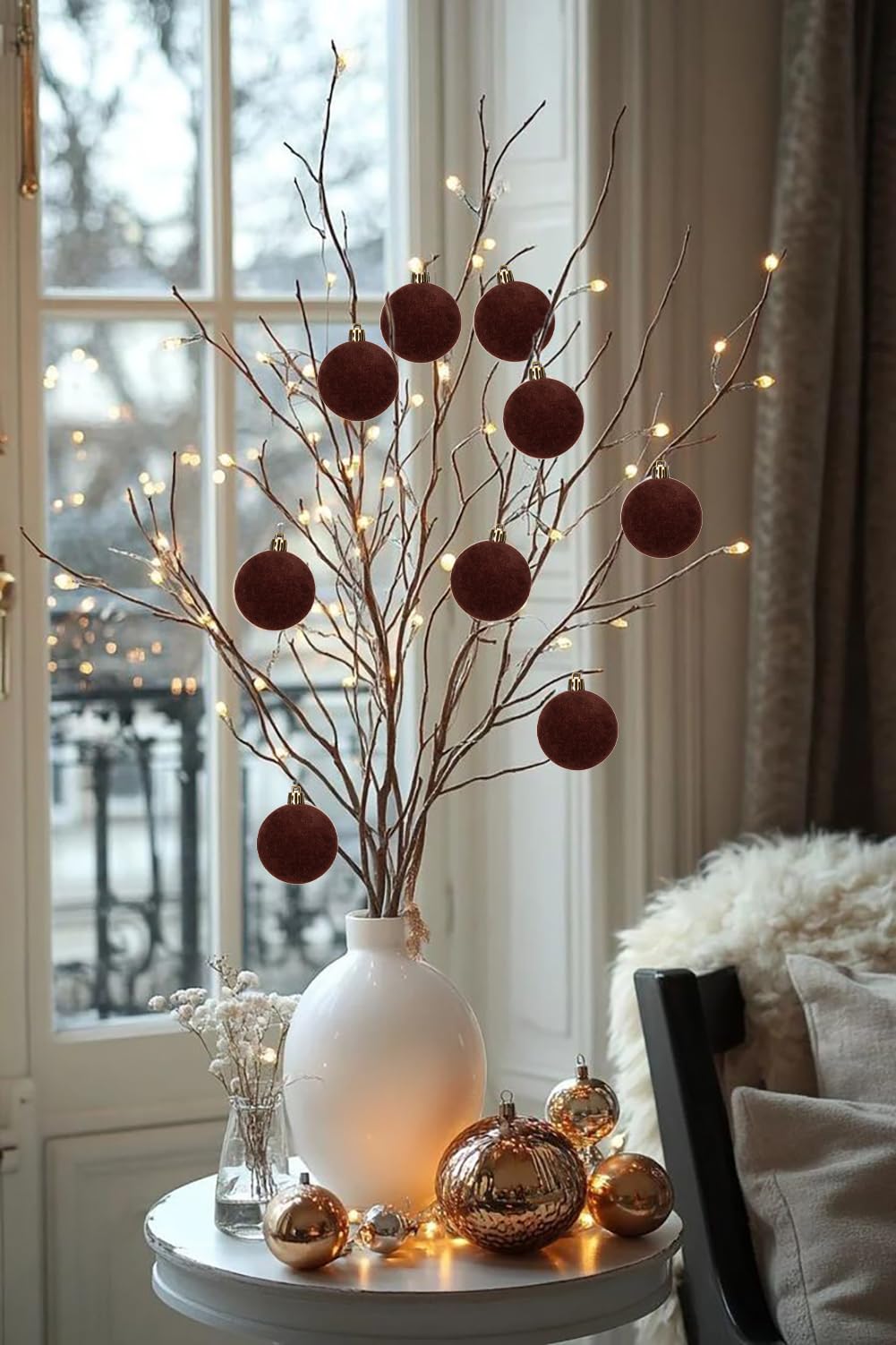 Briful Lot de 30 boules de Noël en velours, Boules de décoration de sapin de Noël incassables de 6 cm, Petites boules de Noël marron avec finition en velours doux pour la décoration de Thanksgiving de