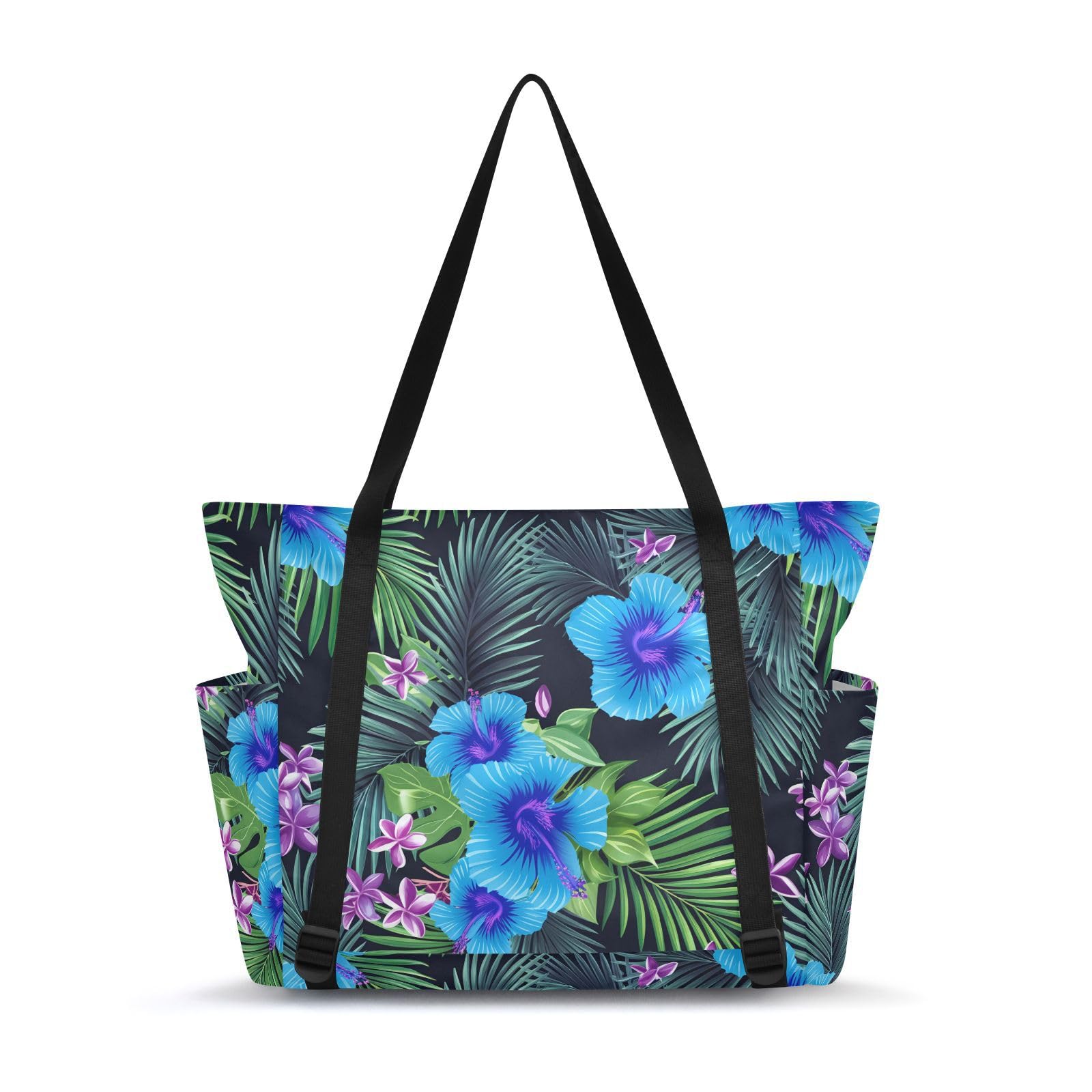 Lxqimora Blue Hibiscus Purple Flowers Yoga Mat Bag for Women Water-Resistant Gym Bag with Yoga Mat Holder Tote Bag for Gym Travel Office Pilates