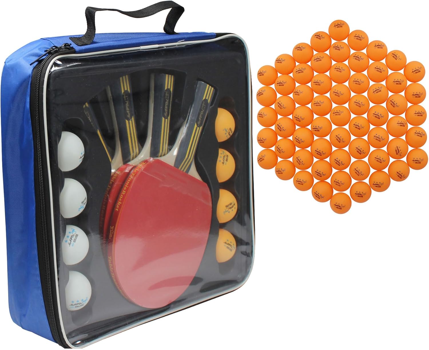 MAPOL 4 Ping Pong Paddles Set Bundle with 60 Orange Table Tennis Balls