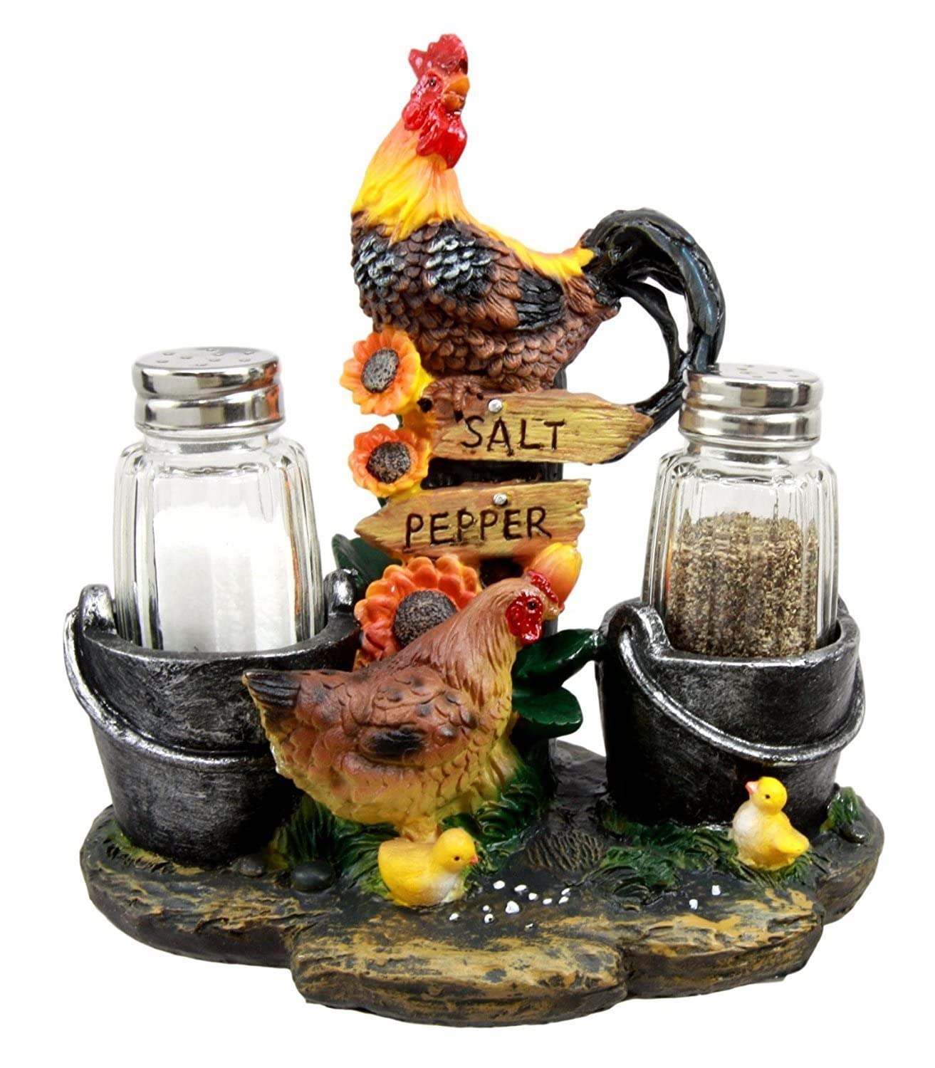 Ebros Farm Flavor Rooster Salt & Pepper Shaker Set Home And Kitchen Decor
