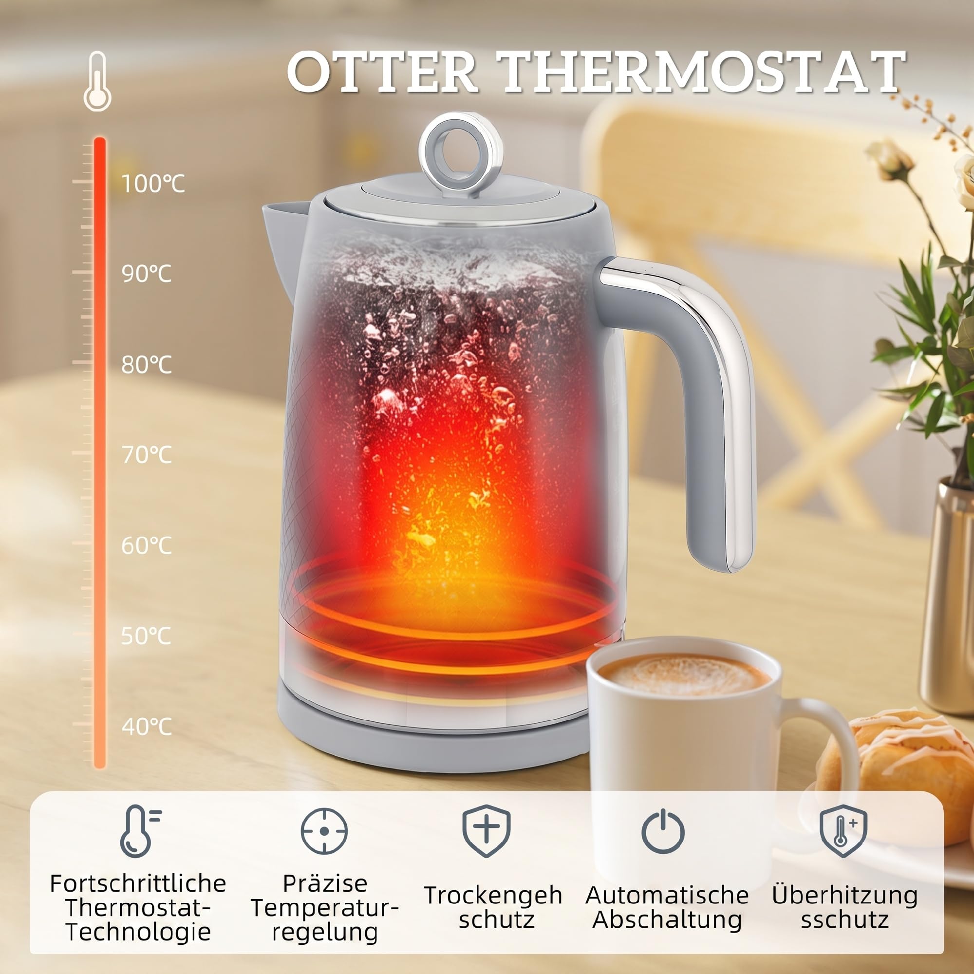 HOMCOM Bouilloire et grille-pain 1,7L 2200W Thermostat 4 tranches Gris