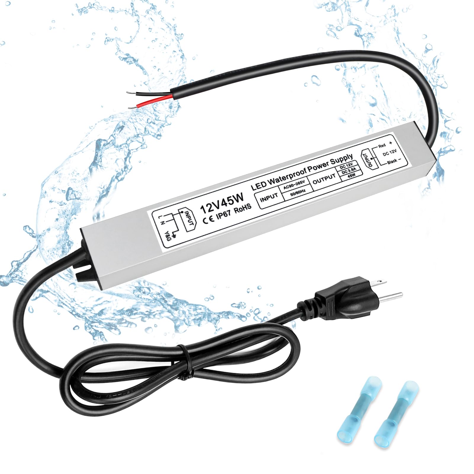 45W 12V Power Supply, AC 90-265V to DC 12 Volt 3.8A LED Power